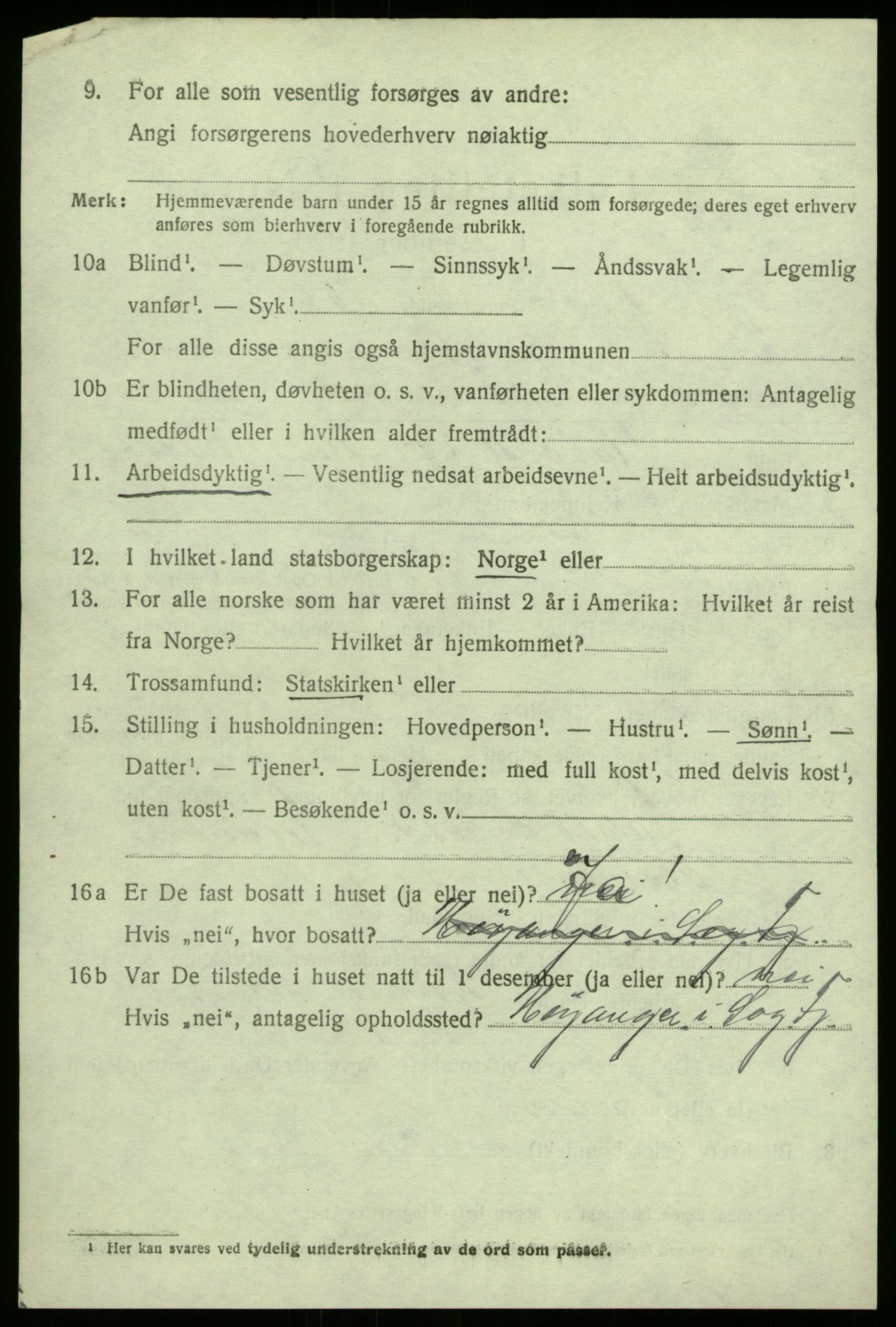 SAB, 1920 census for Sogndal, 1920, p. 7070