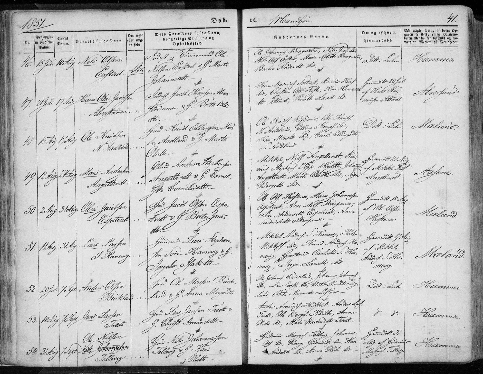 Hamre sokneprestembete, AV/SAB-A-75501/H/Ha/Haa/Haaa/L0013: Parish register (official) no. A 13, 1846-1857, p. 41