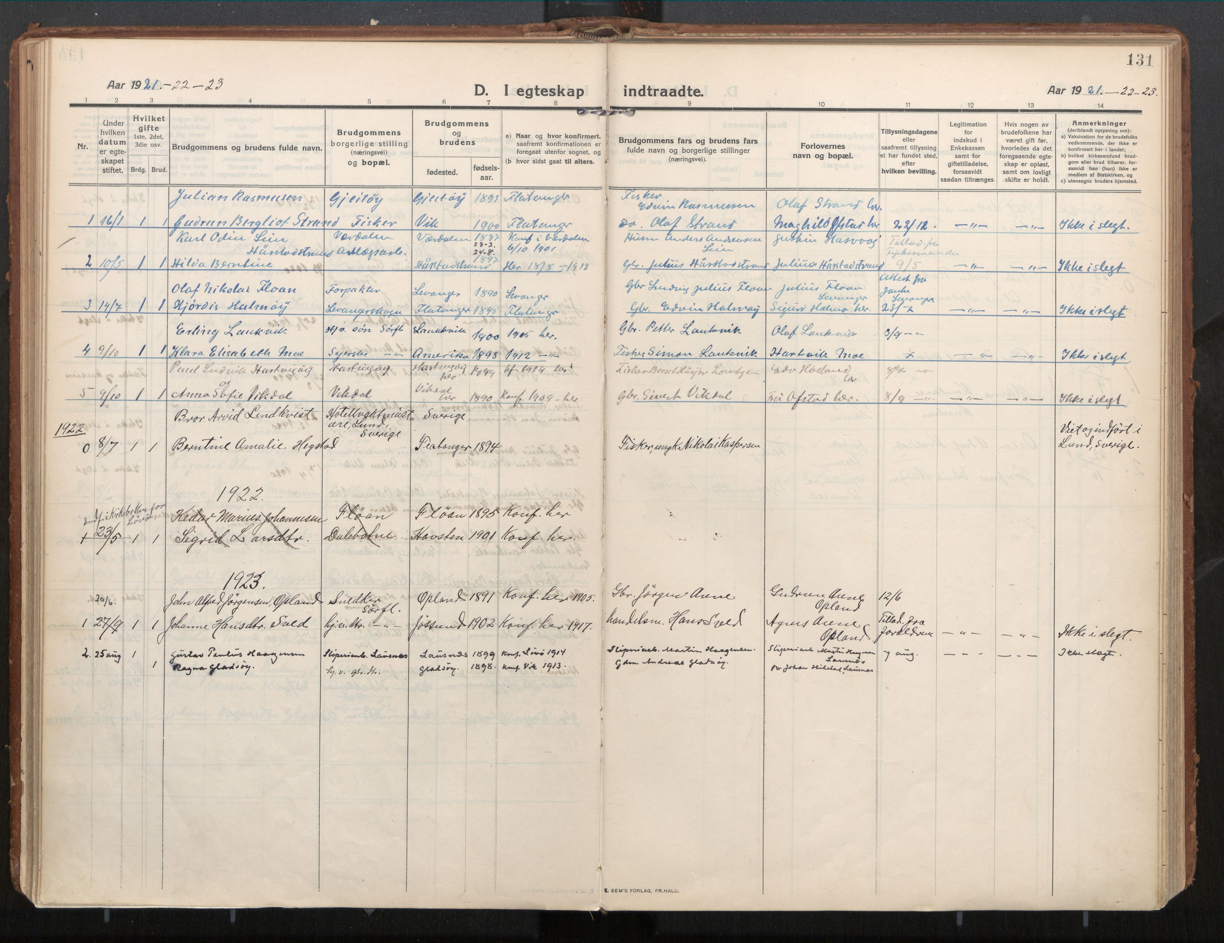 Ministerialprotokoller, klokkerbøker og fødselsregistre - Nord-Trøndelag, AV/SAT-A-1458/771/L0598: Parish register (official) no. 771A05, 1911-1937, p. 131