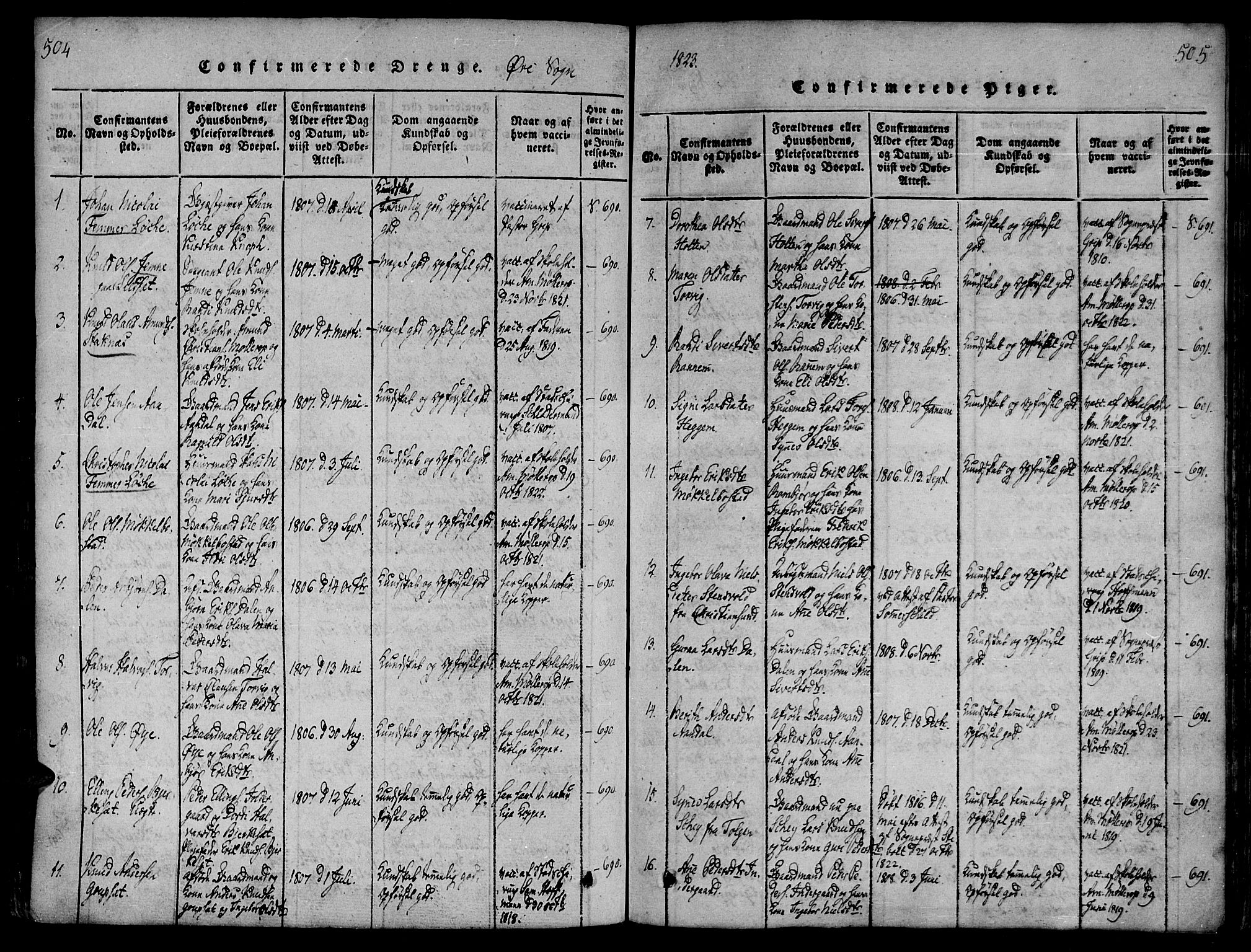 Ministerialprotokoller, klokkerbøker og fødselsregistre - Møre og Romsdal, AV/SAT-A-1454/586/L0982: Parish register (official) no. 586A08, 1819-1829, p. 504-505