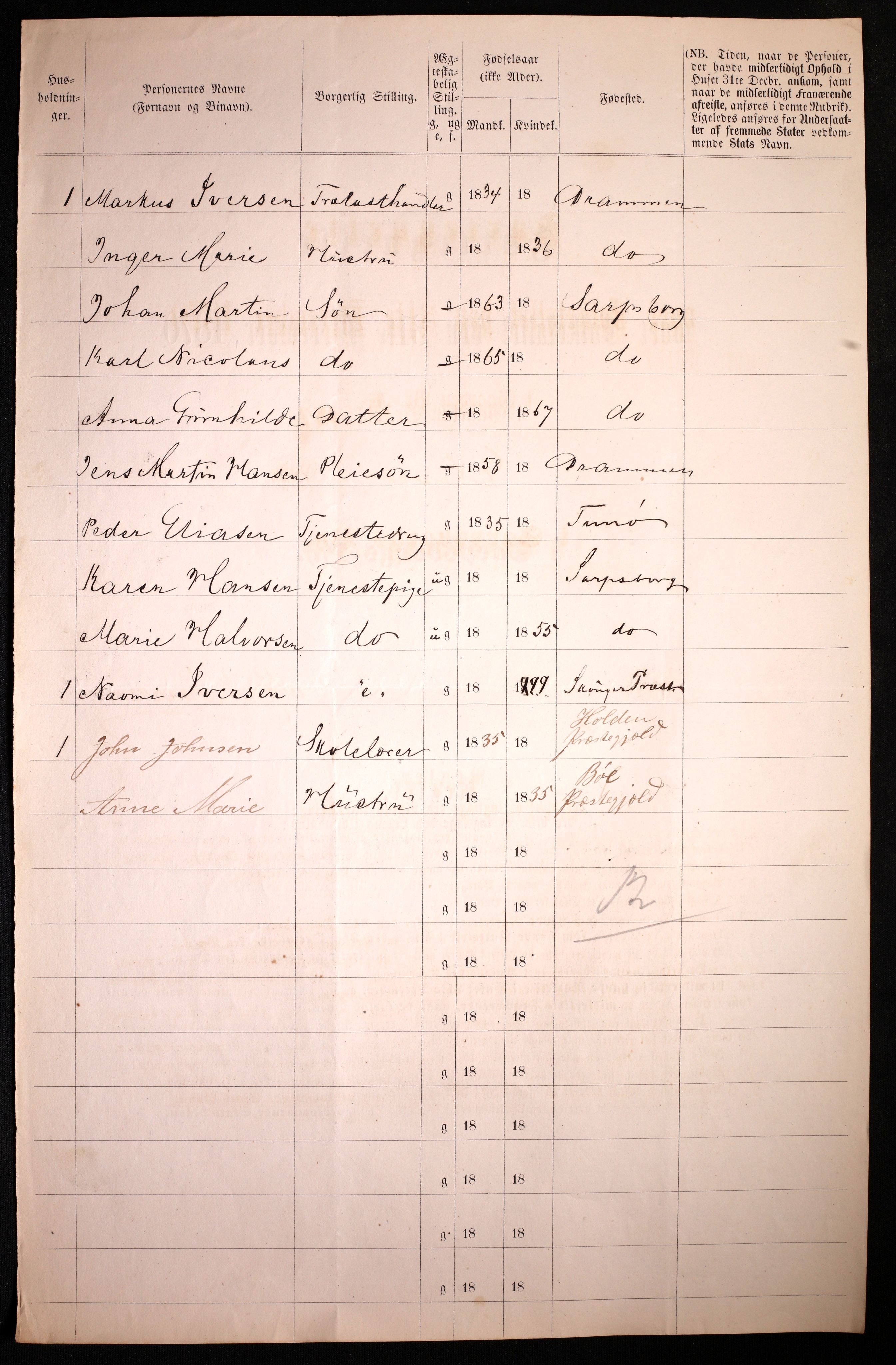 RA, 1870 census for 0102 Sarpsborg, 1870, p. 68