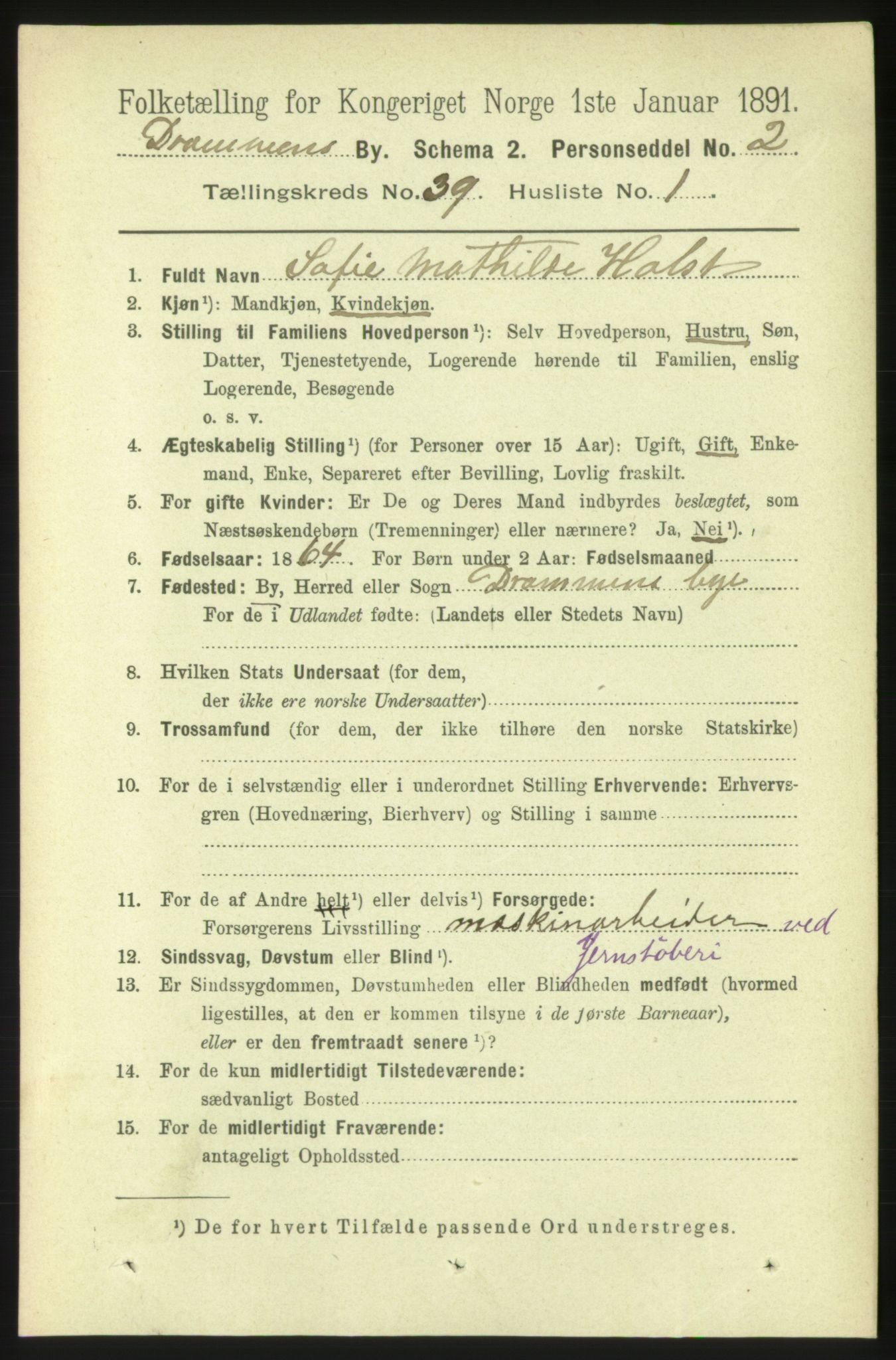 RA, 1891 census for 0602 Drammen, 1891, p. 23301