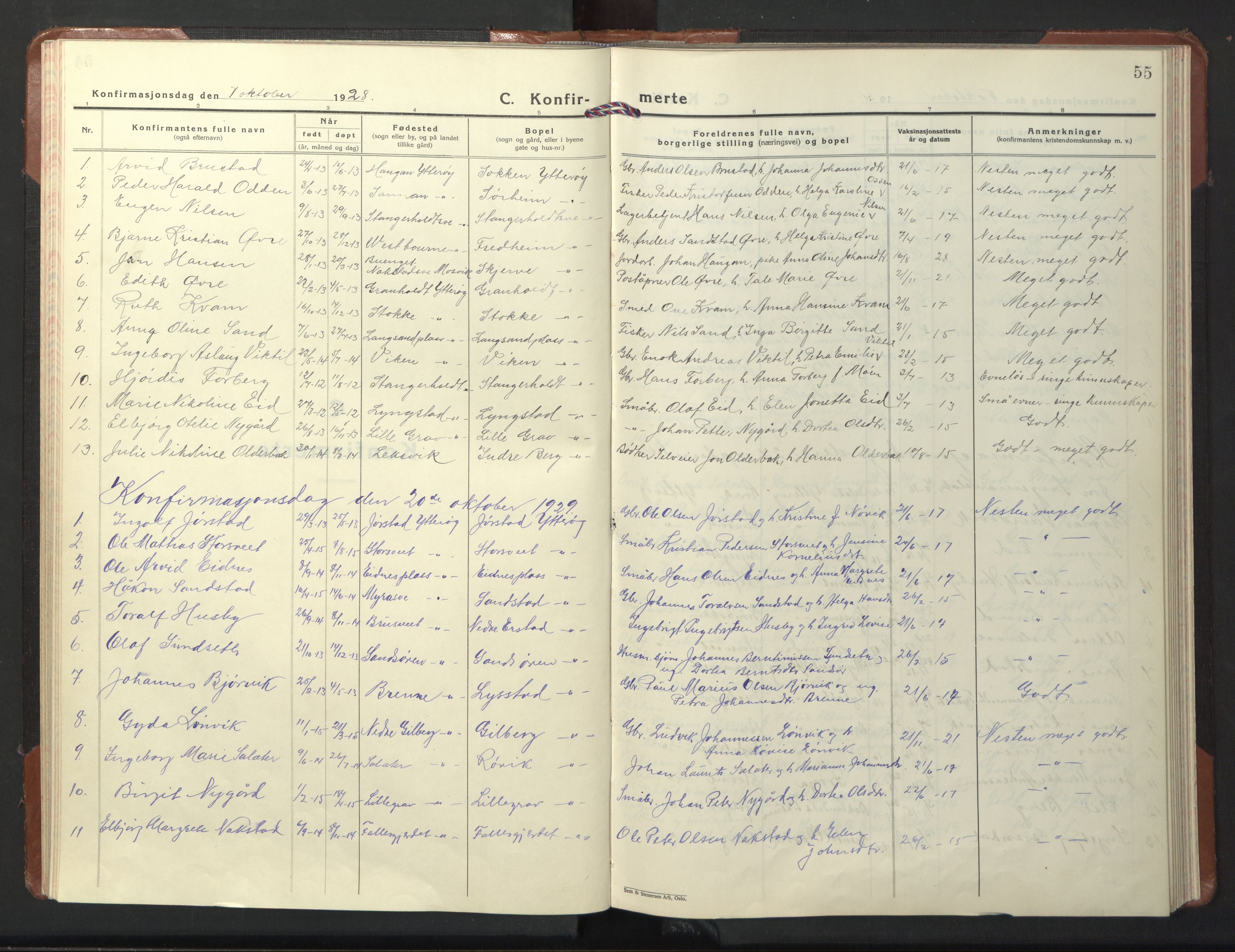 Ministerialprotokoller, klokkerbøker og fødselsregistre - Nord-Trøndelag, SAT/A-1458/722/L0227: Parish register (copy) no. 722C03, 1928-1958, p. 55