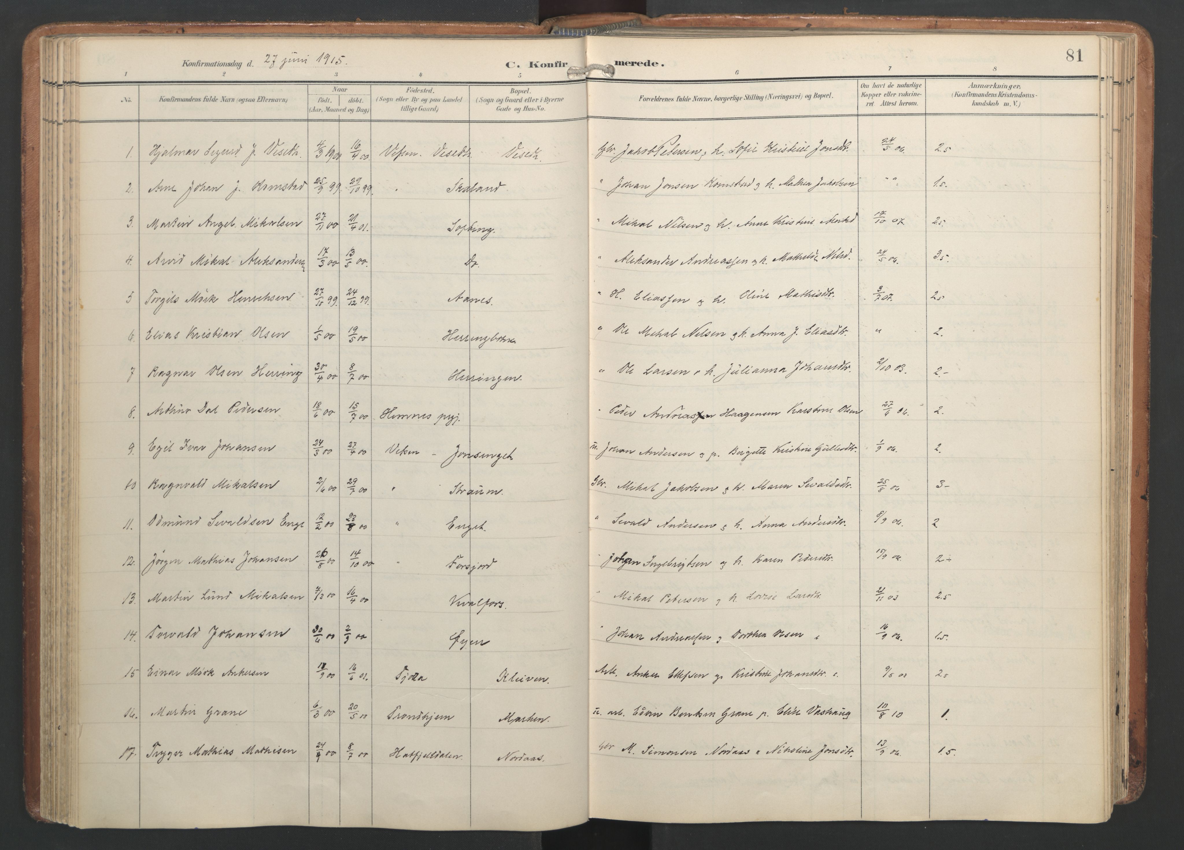 Ministerialprotokoller, klokkerbøker og fødselsregistre - Nordland, AV/SAT-A-1459/820/L0298: Parish register (official) no. 820A19, 1897-1915, p. 81