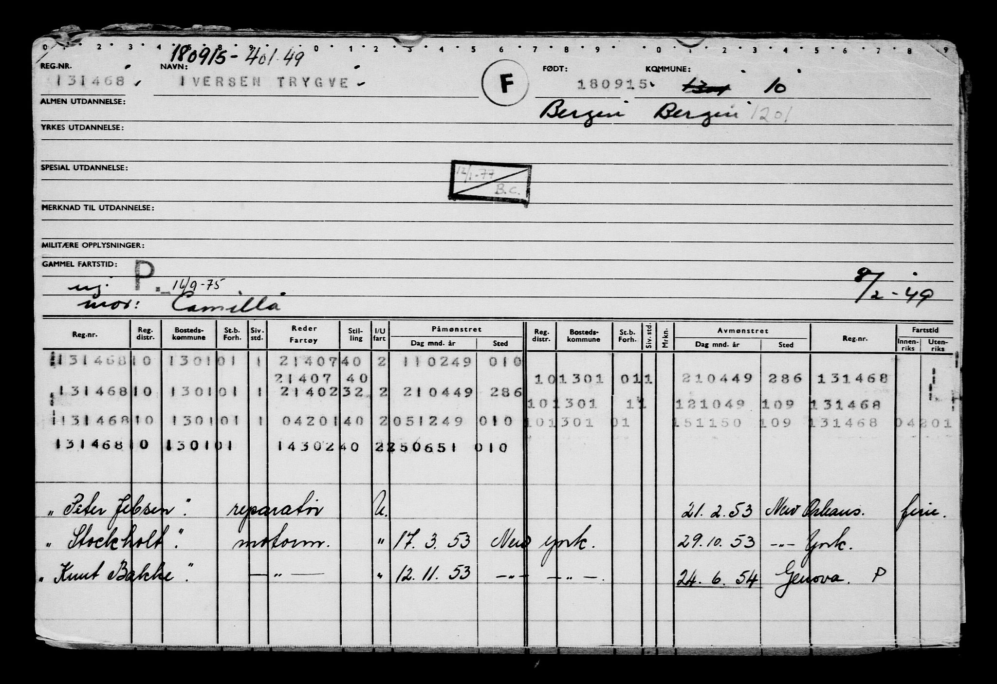 Direktoratet for sjømenn, AV/RA-S-3545/G/Gb/L0133: Hovedkort, 1915, p. 167