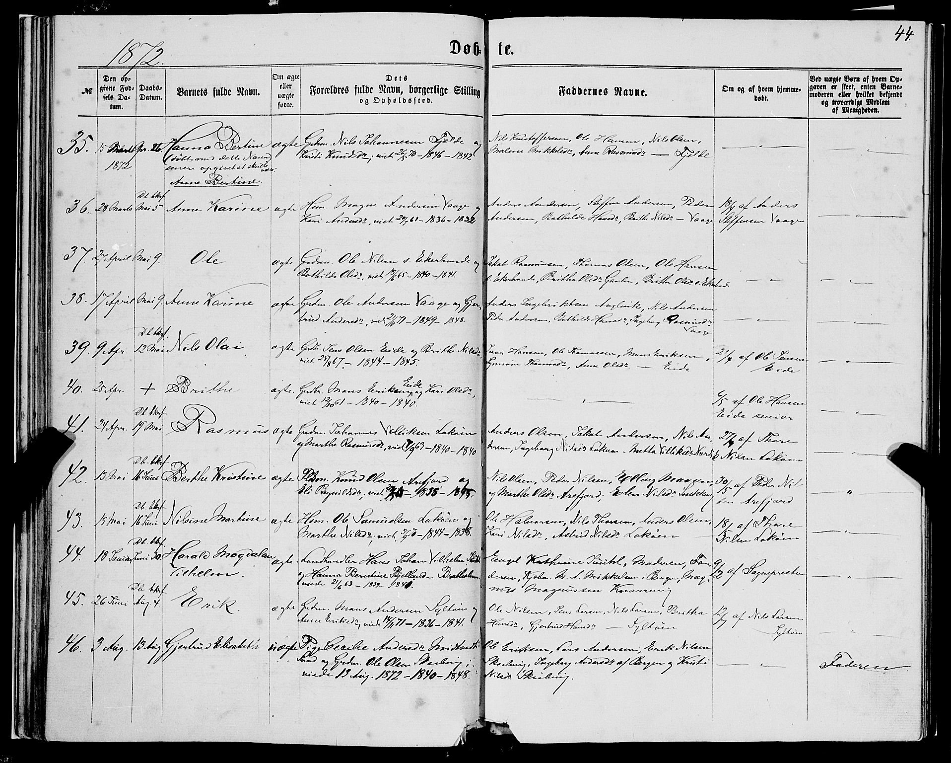 Fjell sokneprestembete, SAB/A-75301/H/Haa: Parish register (official) no. A 3, 1864-1877, p. 44