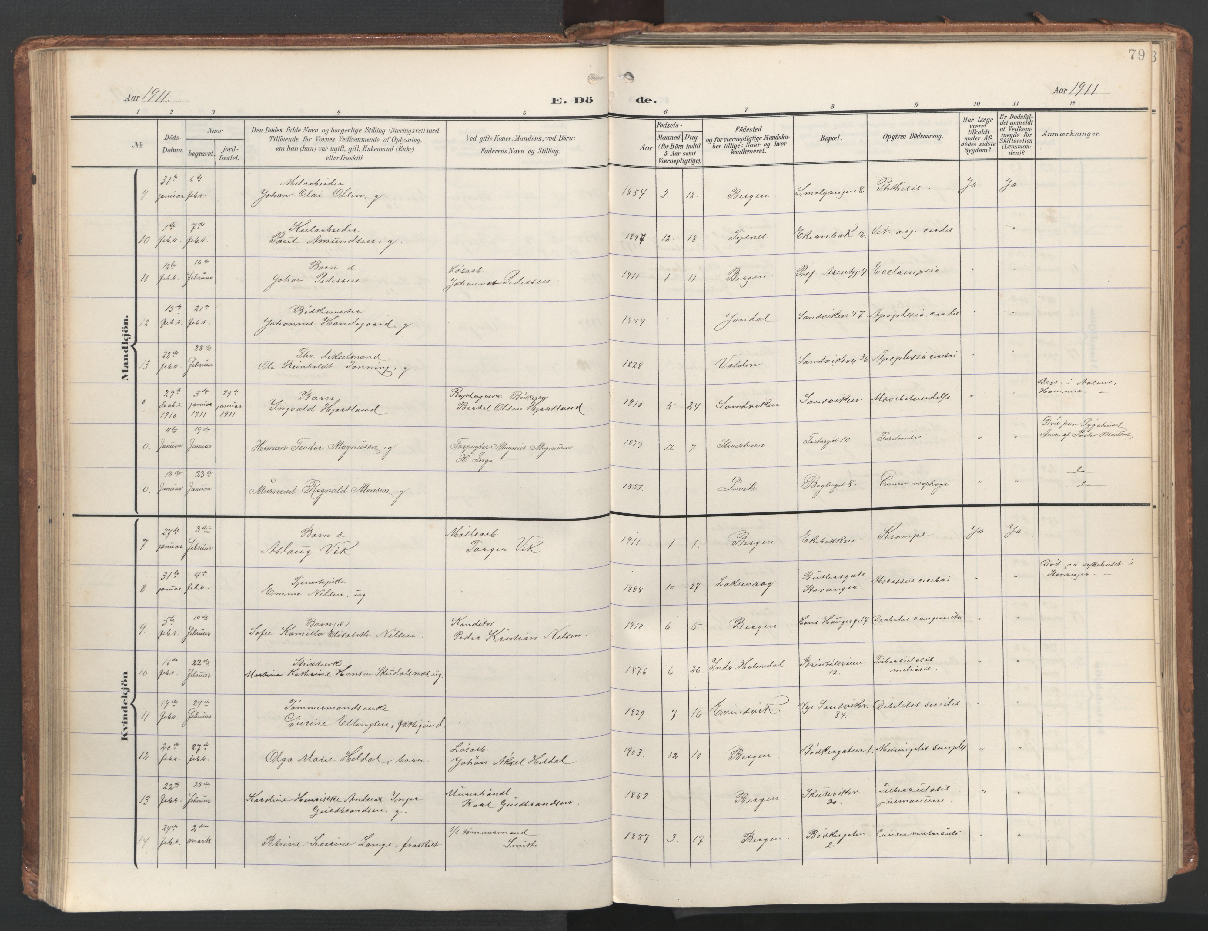 Sandviken Sokneprestembete, AV/SAB-A-77601/H/Ha/L0019: Parish register (official) no. E 2, 1905-1933, p. 79