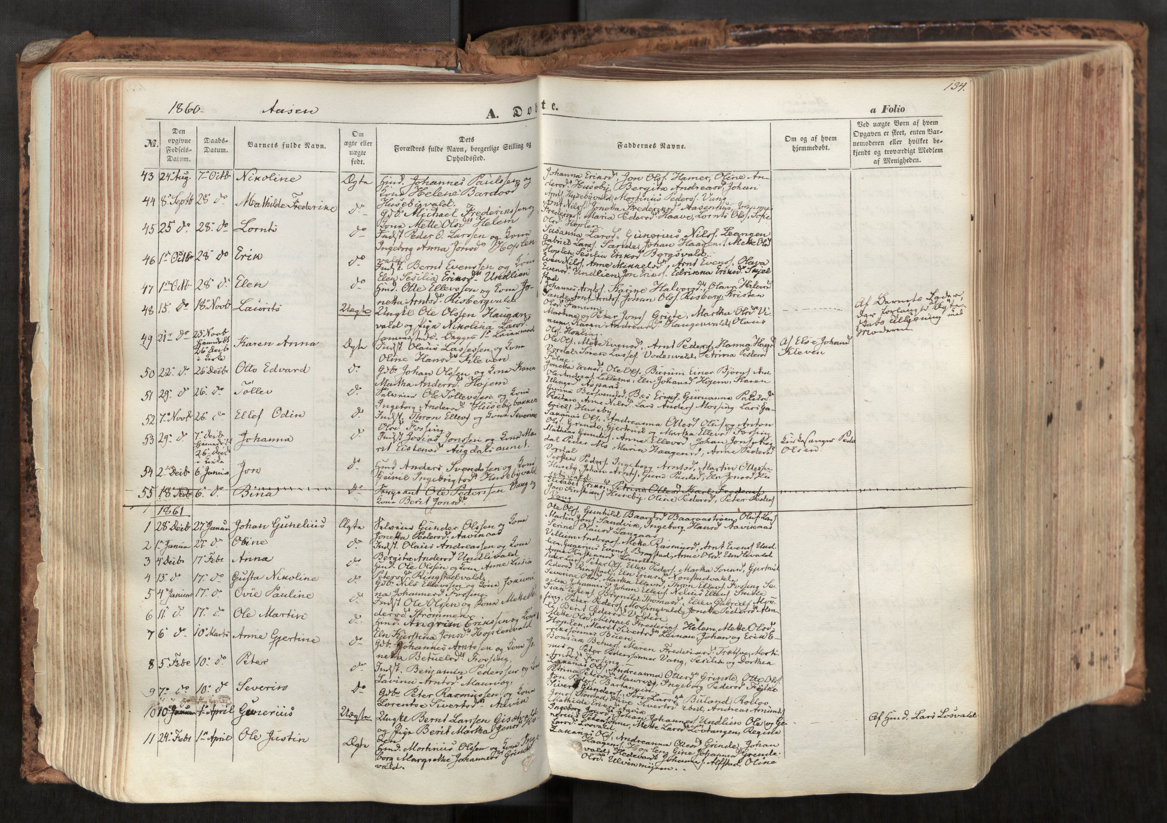 Ministerialprotokoller, klokkerbøker og fødselsregistre - Nord-Trøndelag, SAT/A-1458/713/L0116: Parish register (official) no. 713A07, 1850-1877, p. 134