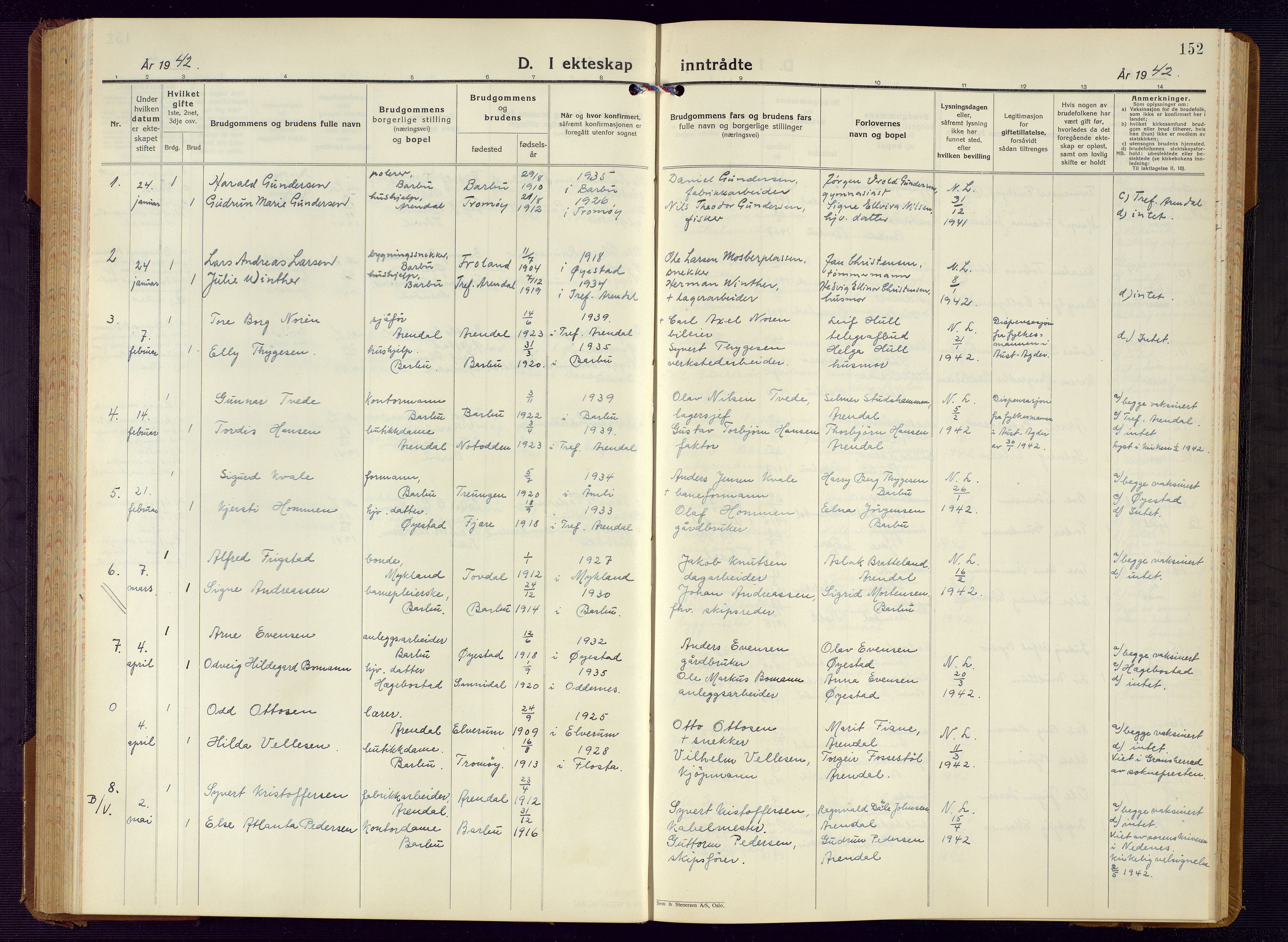 Barbu sokneprestkontor, AV/SAK-1111-0003/F/Fb/L0006: Parish register (copy) no. B 6, 1937-1947, p. 152