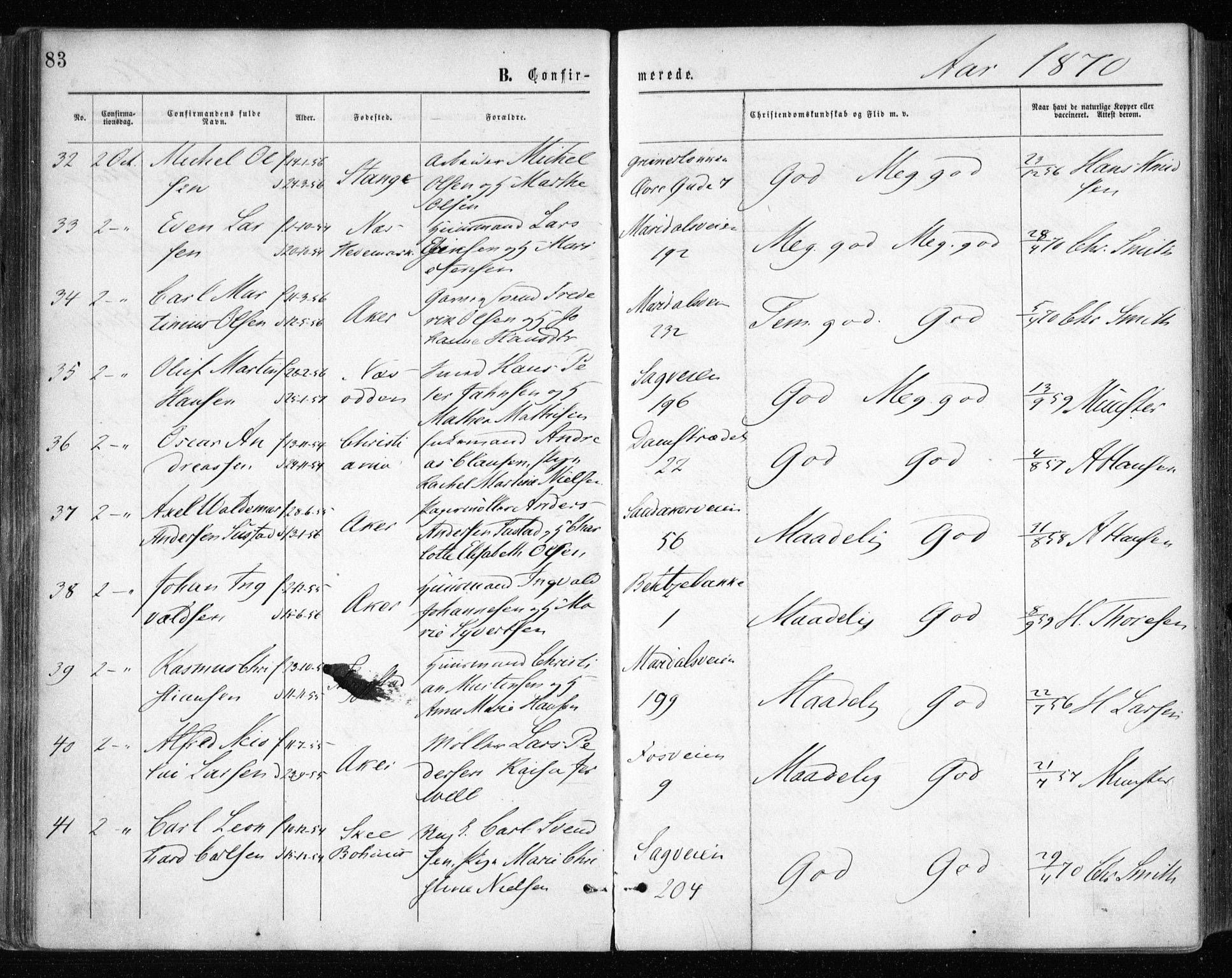 Gamle Aker prestekontor Kirkebøker, AV/SAO-A-10617a/F/L0003: Parish register (official) no. 3, 1865-1873, p. 83