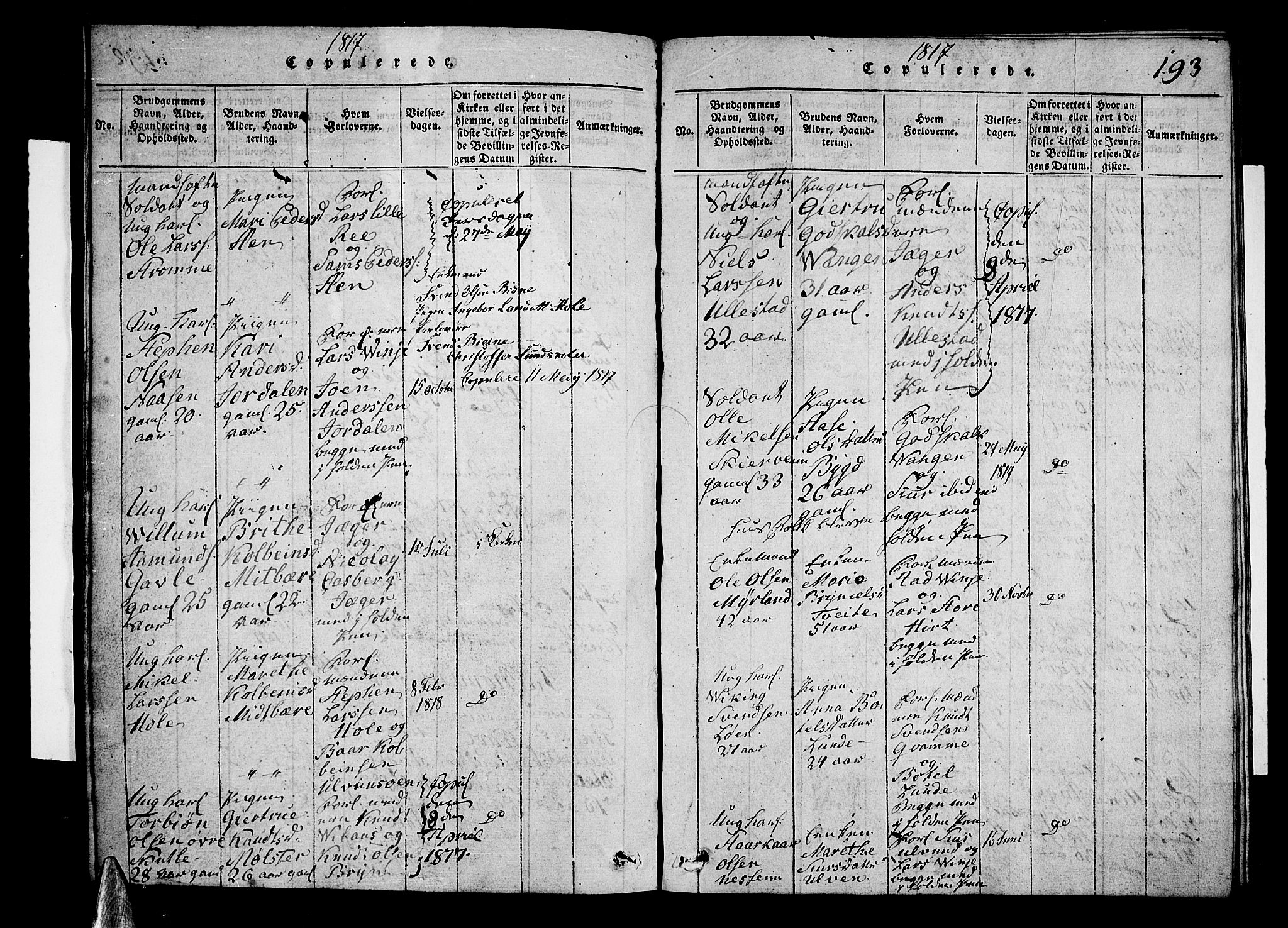 Voss sokneprestembete, AV/SAB-A-79001/H/Hab: Parish register (copy) no. A 1, 1816-1818, p. 193