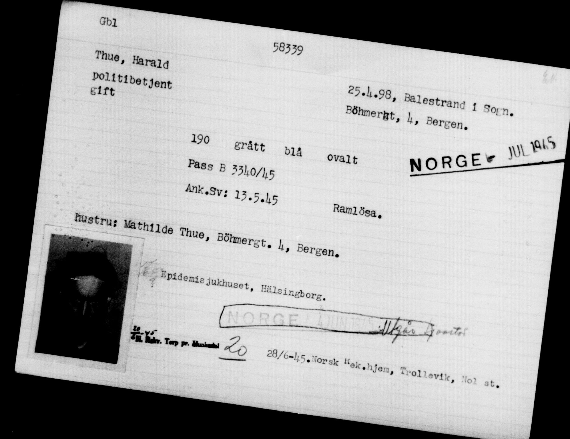 Utenriksstasjonene, Legasjonen i Stockholm, Flyktningkontoret, AV/RA-S-6753/V/Va/L0021: Kjesäterkartoteket, flyktninger med registreringsnr. 58200-61089, 1940-1945, p. 141