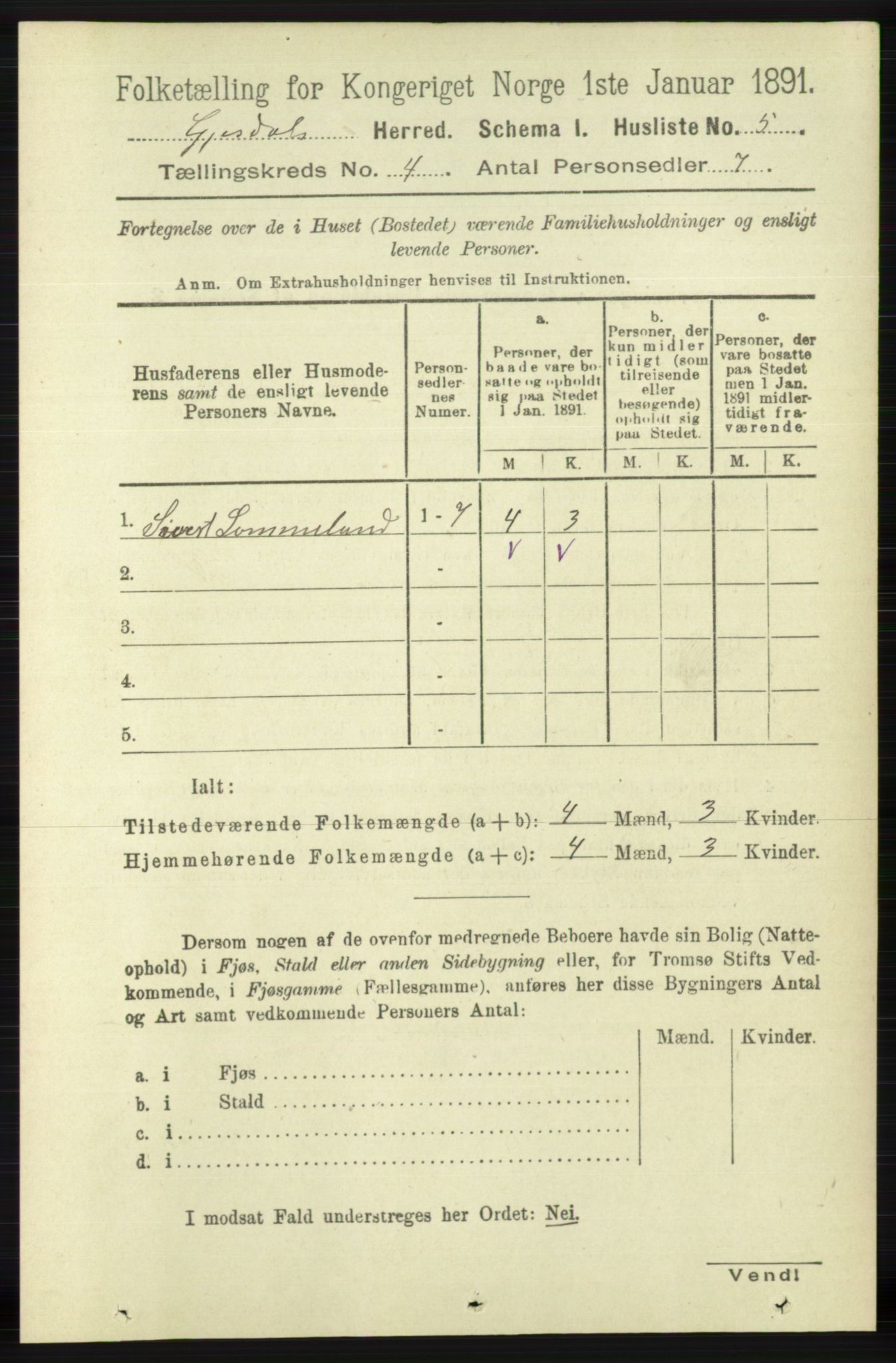 RA, 1891 census for 1122 Gjesdal, 1891, p. 1144