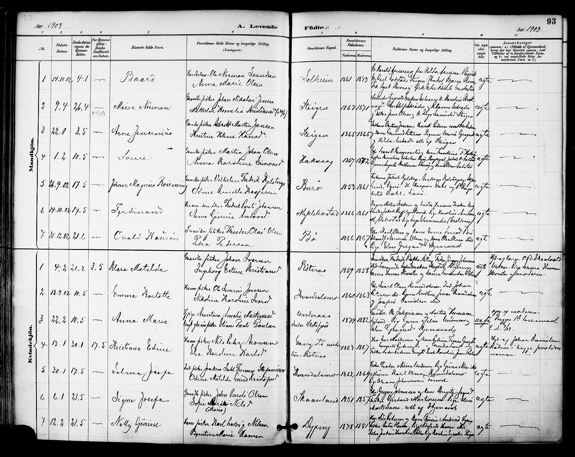 Ministerialprotokoller, klokkerbøker og fødselsregistre - Nordland, SAT/A-1459/855/L0803: Parish register (official) no. 855A11, 1887-1905, p. 93