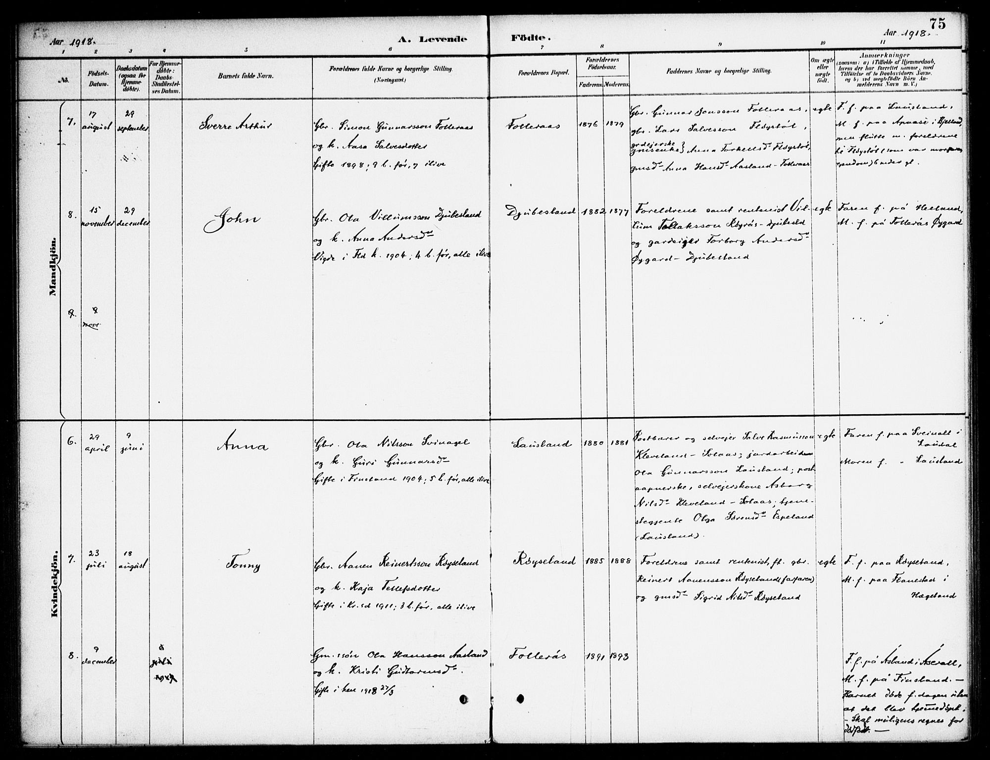 Bjelland sokneprestkontor, AV/SAK-1111-0005/F/Fa/Fab/L0004: Parish register (official) no. A 4, 1887-1920, p. 75