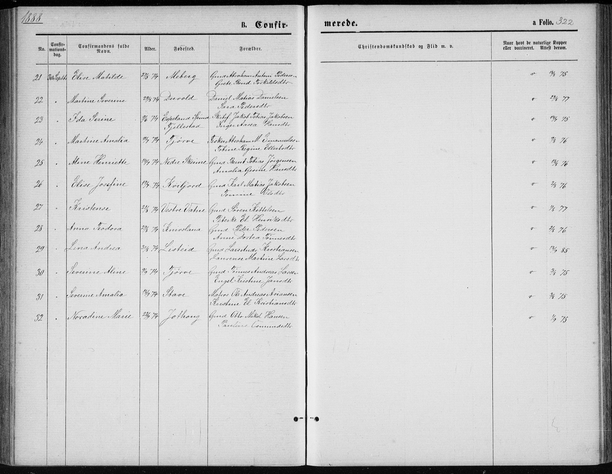 Lista sokneprestkontor, AV/SAK-1111-0027/F/Fb/L0004: Parish register (copy) no. B 4, 1877-1891, p. 322