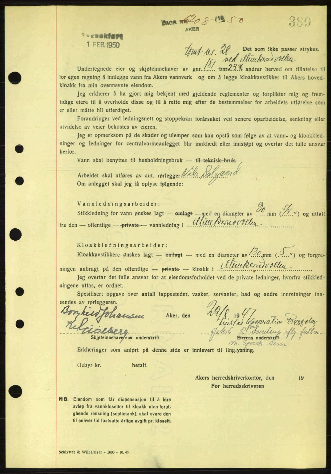 Oslo byskriverembete, AV/SAO-A-10227/G/Gb/Gbd/Gbda/L0017: Mortgage book no. A215, 1949-1950, Diary no: : 1208/1950