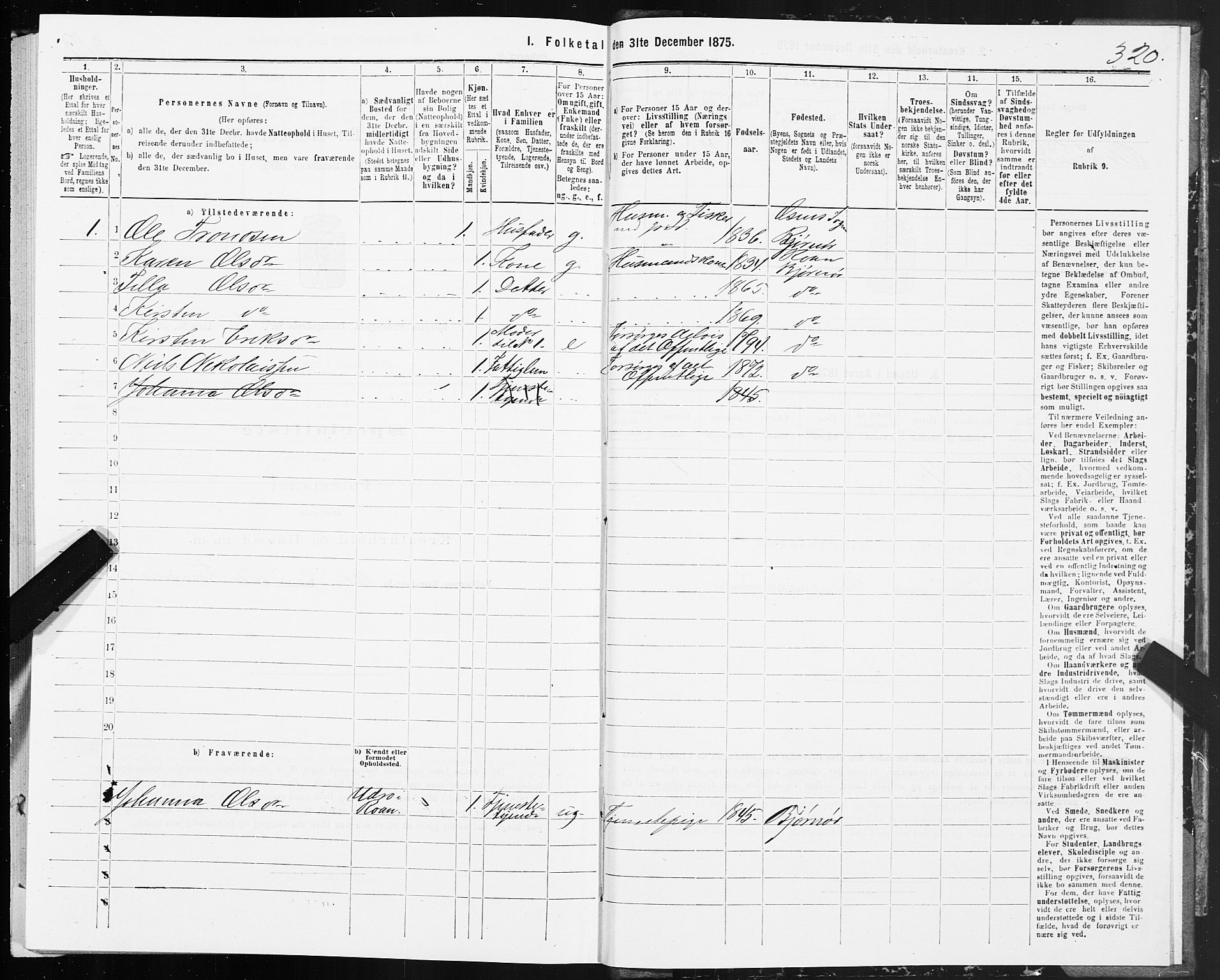 SAT, 1875 census for 1632P Bjørnør, 1875, p. 3320