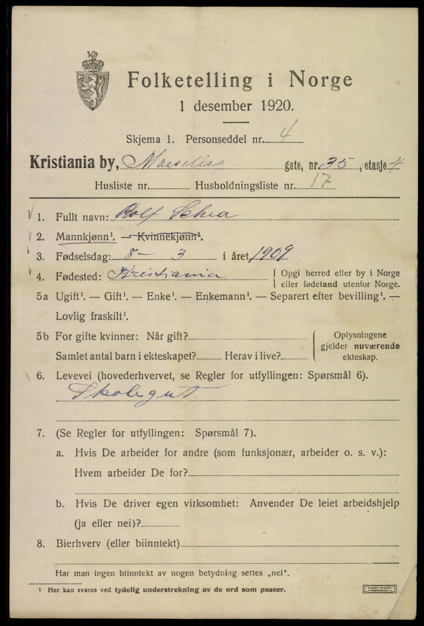 SAO, 1920 census for Kristiania, 1920, p. 392149