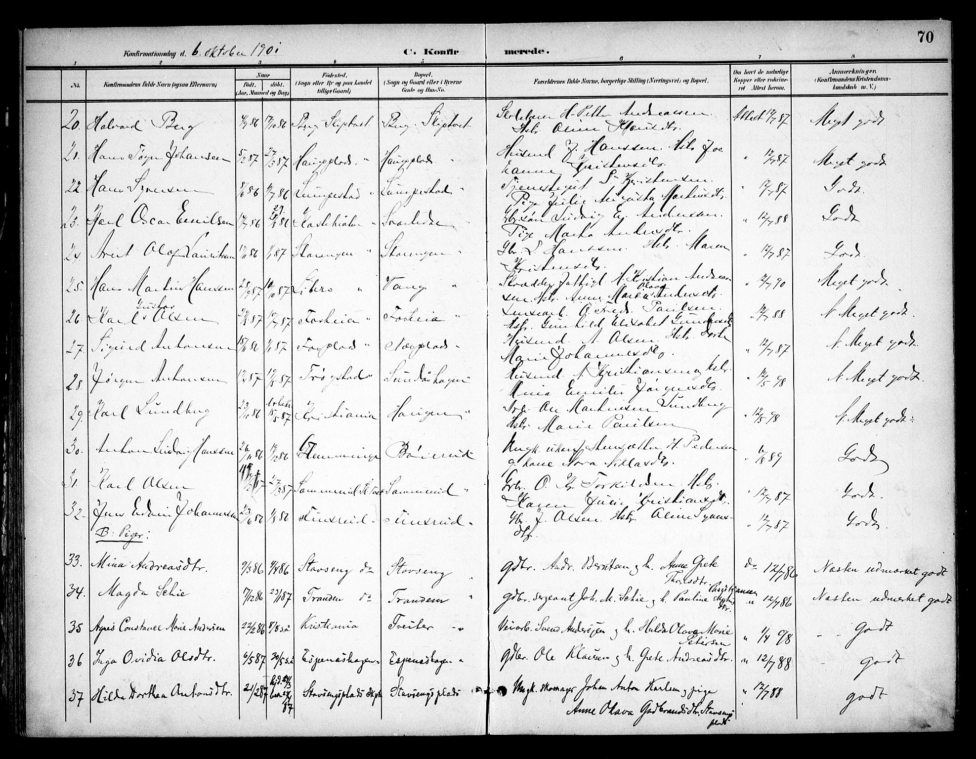 Skiptvet prestekontor Kirkebøker, AV/SAO-A-20009/F/Fa/L0011: Parish register (official) no. 11, 1901-1913, p. 70