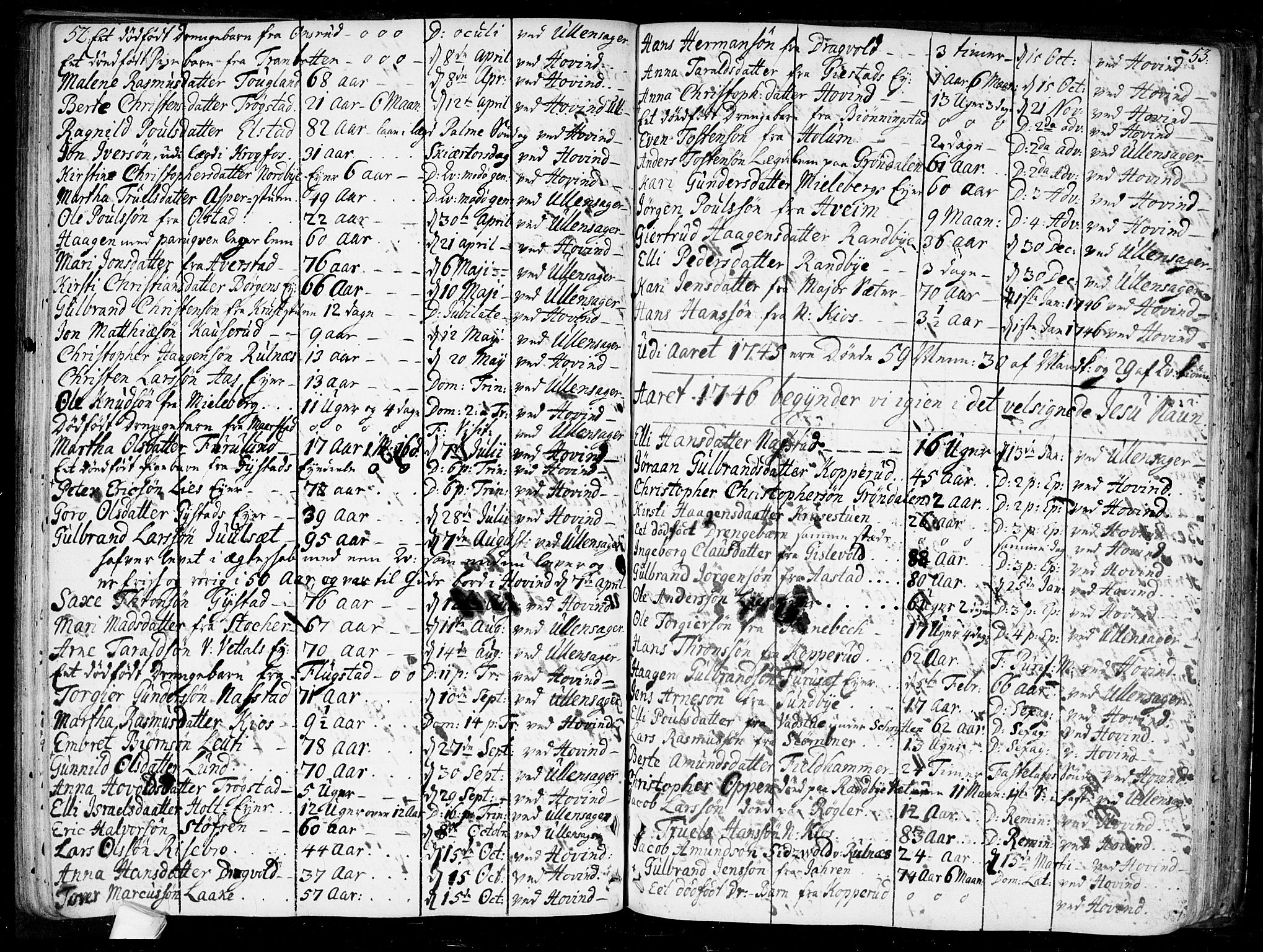 Ullensaker prestekontor Kirkebøker, SAO/A-10236a/F/Fa/L0010: Parish register (official) no. I 10, 1733-1776, p. 52-53