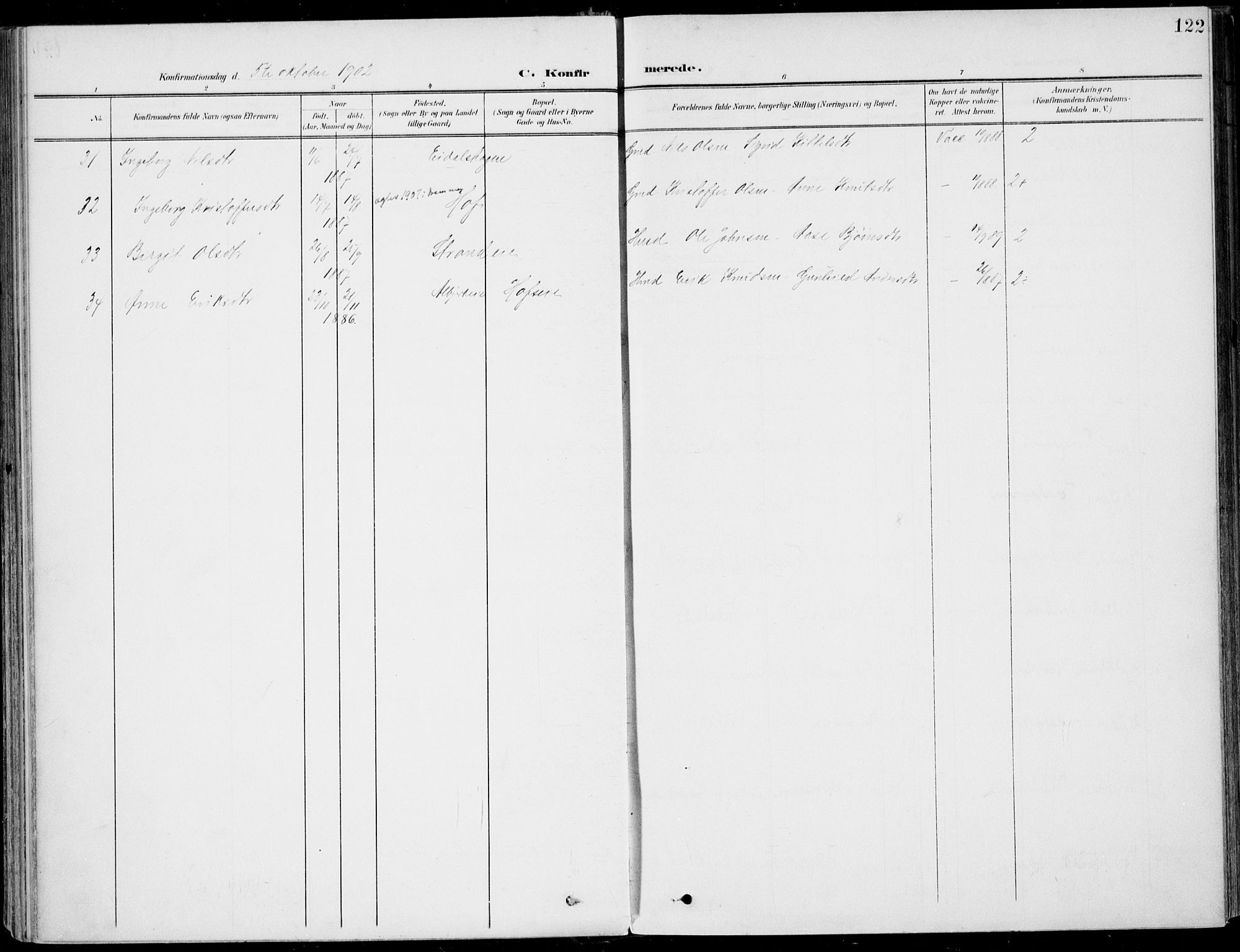 Sigdal kirkebøker, AV/SAKO-A-245/F/Fb/L0002: Parish register (official) no. II 2, 1901-1914, p. 122