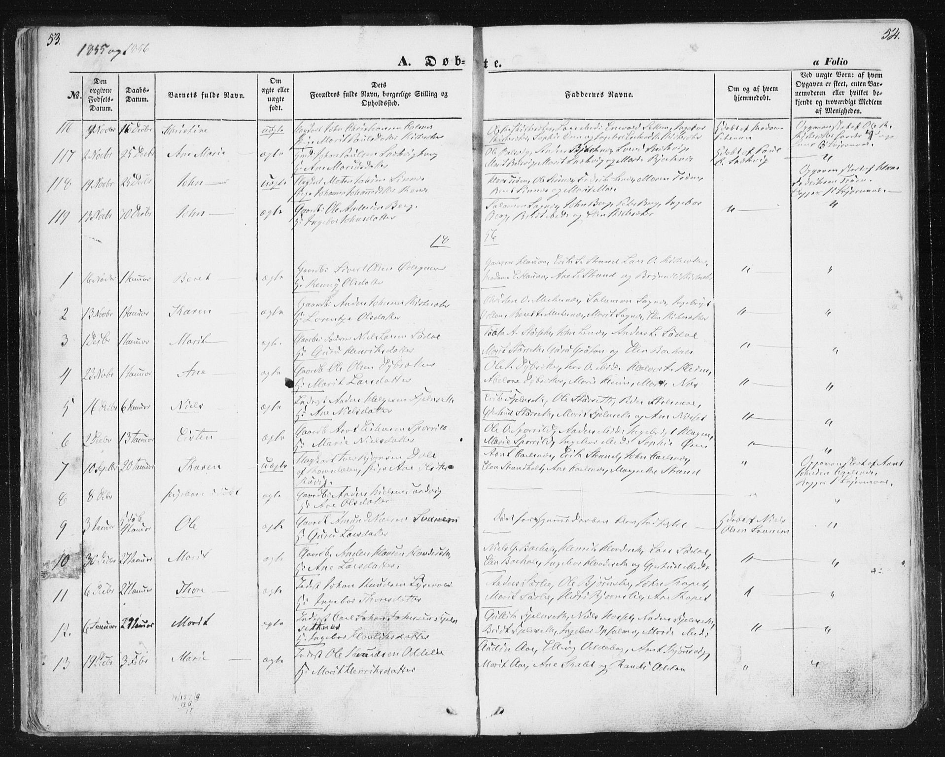 Ministerialprotokoller, klokkerbøker og fødselsregistre - Sør-Trøndelag, SAT/A-1456/630/L0494: Parish register (official) no. 630A07, 1852-1868, p. 53-54