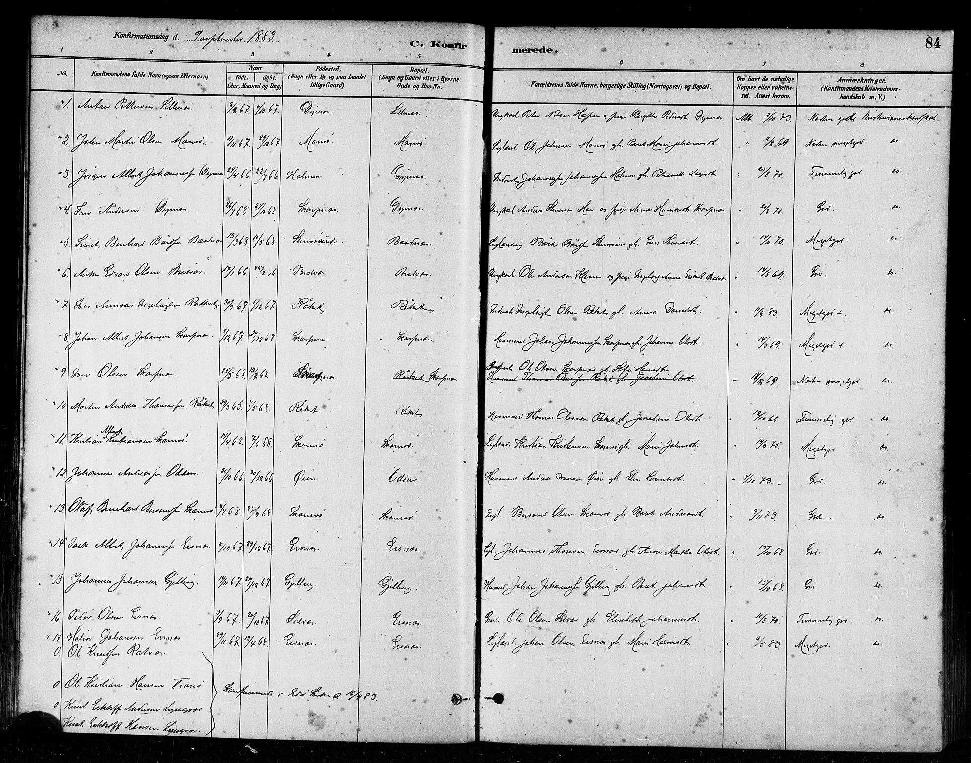 Ministerialprotokoller, klokkerbøker og fødselsregistre - Møre og Romsdal, AV/SAT-A-1454/582/L0947: Parish register (official) no. 582A01, 1880-1900, p. 84