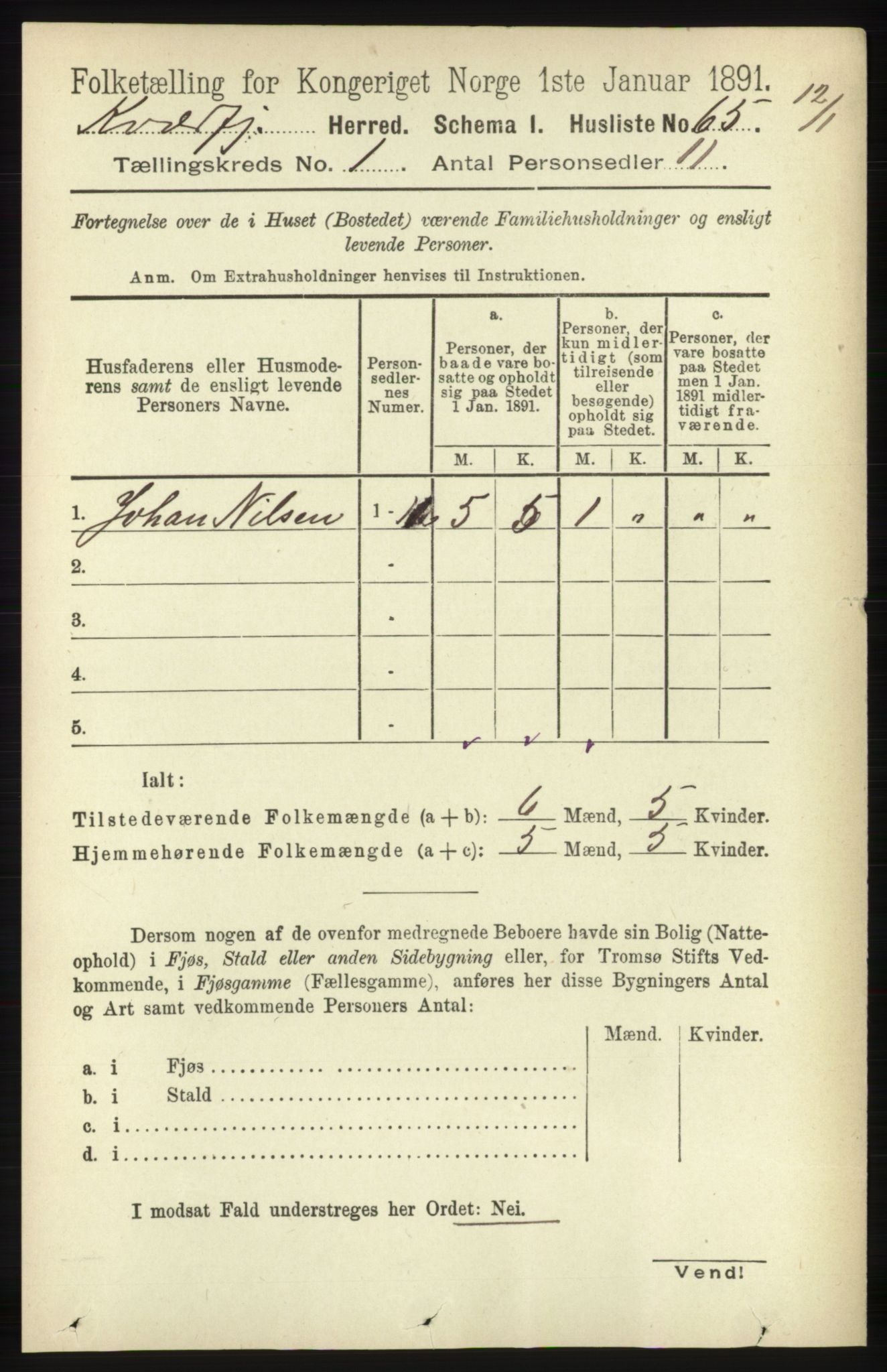 RA, 1891 census for 1911 Kvæfjord, 1891, p. 85