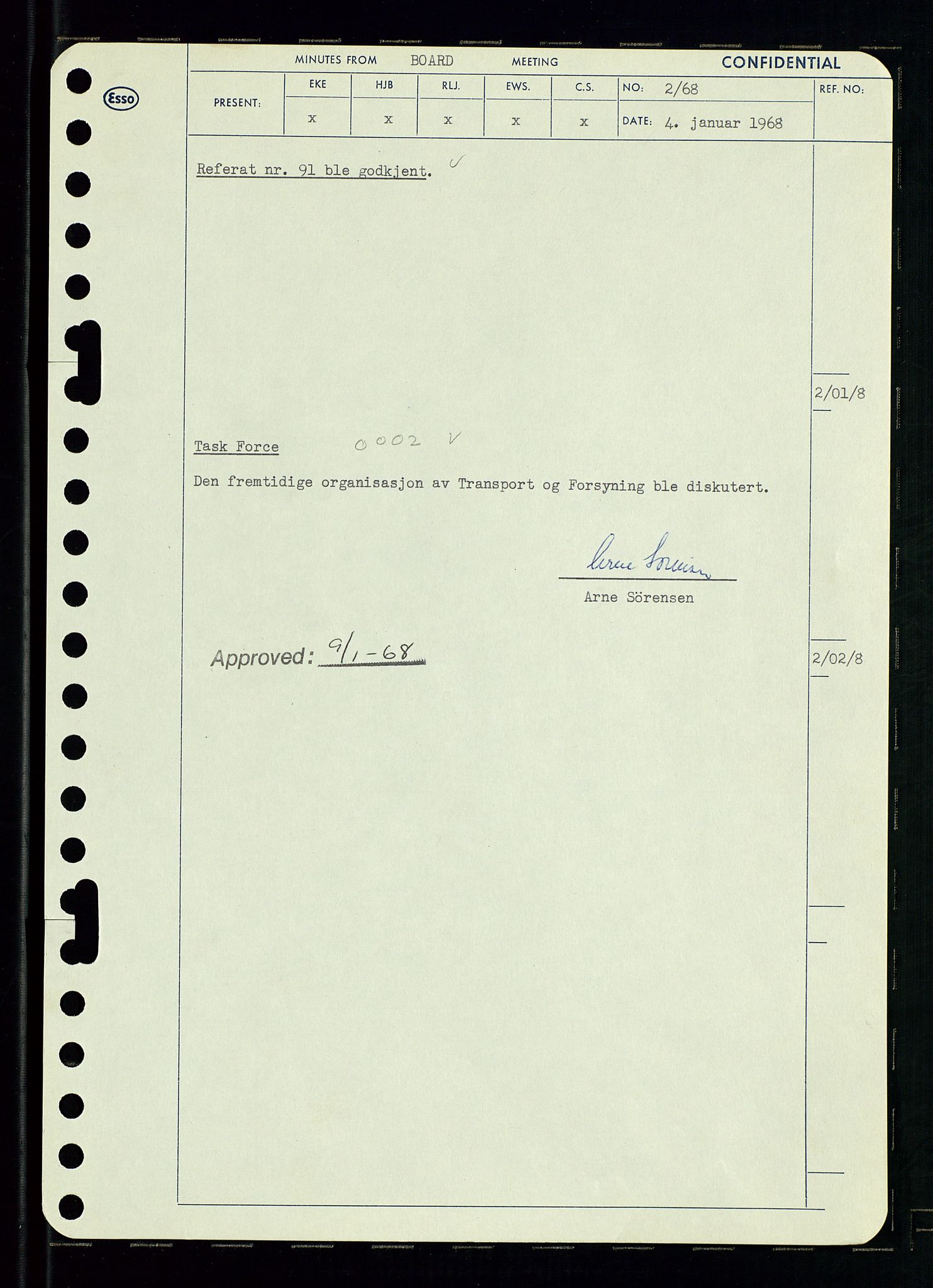 Pa 0982 - Esso Norge A/S, AV/SAST-A-100448/A/Aa/L0002/0004: Den administrerende direksjon Board minutes (styrereferater) / Den administrerende direksjon Board minutes (styrereferater), 1968, p. 4