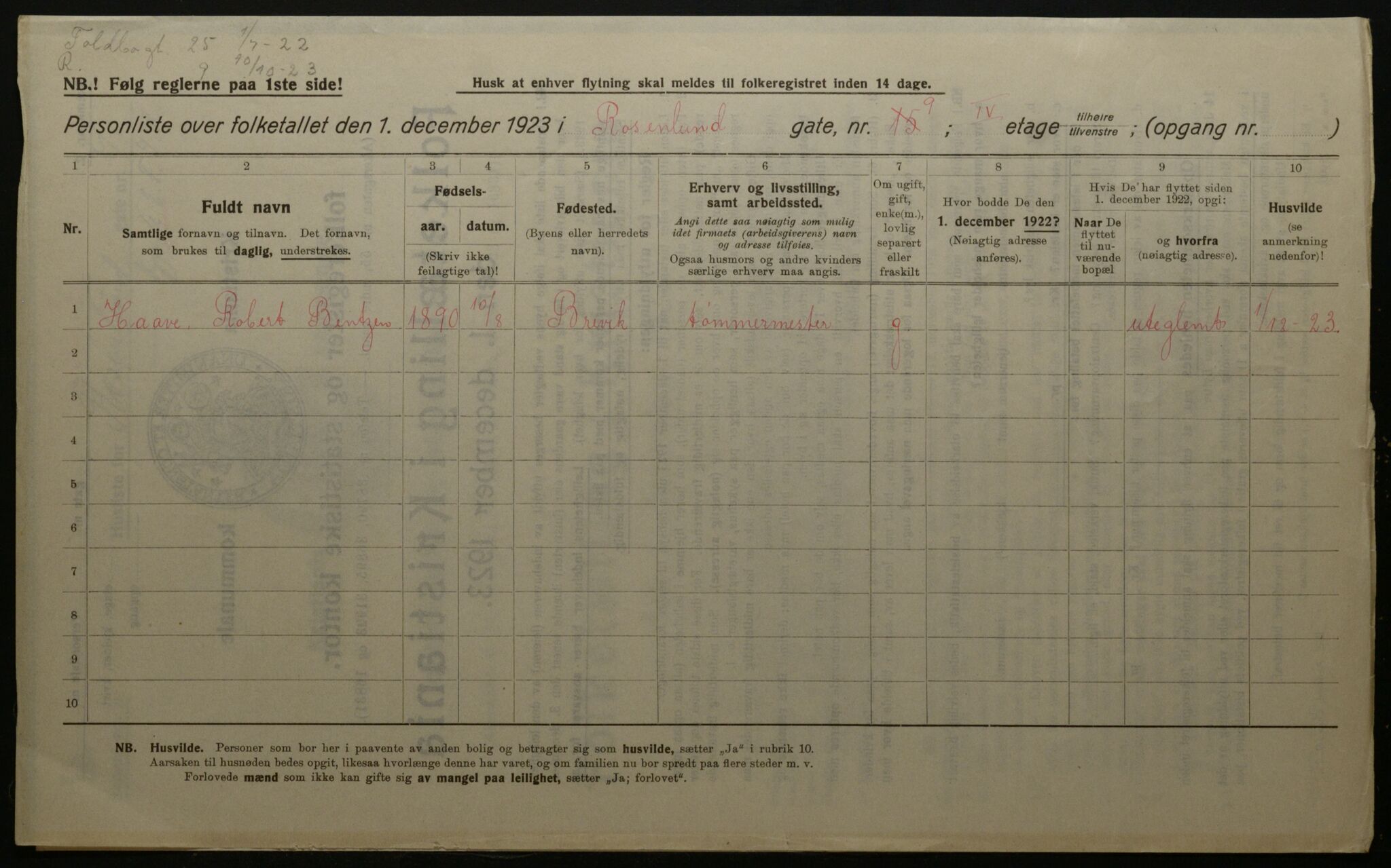 OBA, Municipal Census 1923 for Kristiania, 1923, p. 92917