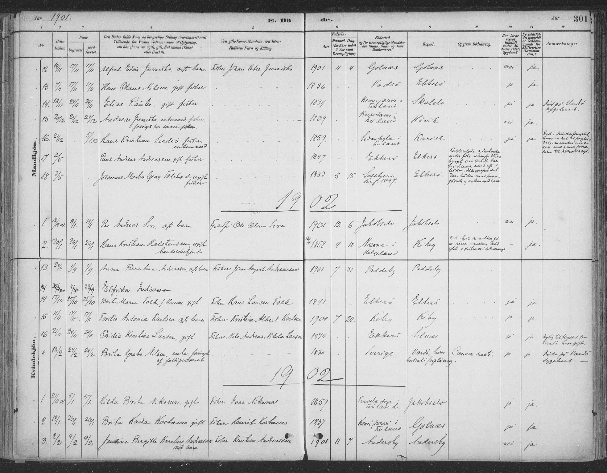Vadsø sokneprestkontor, SATØ/S-1325/H/Ha/L0009kirke: Parish register (official) no. 9, 1881-1917, p. 301