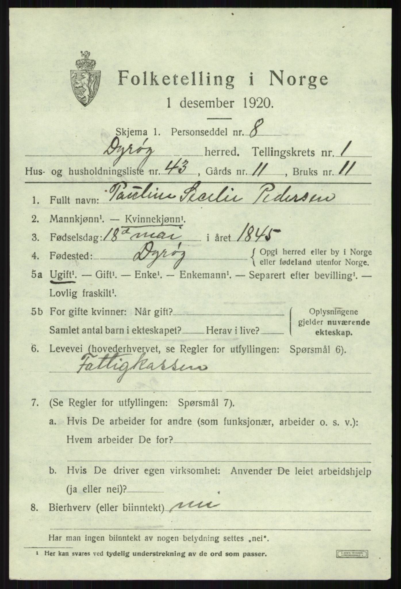 SATØ, 1920 census for Dyrøy, 1920, p. 1271