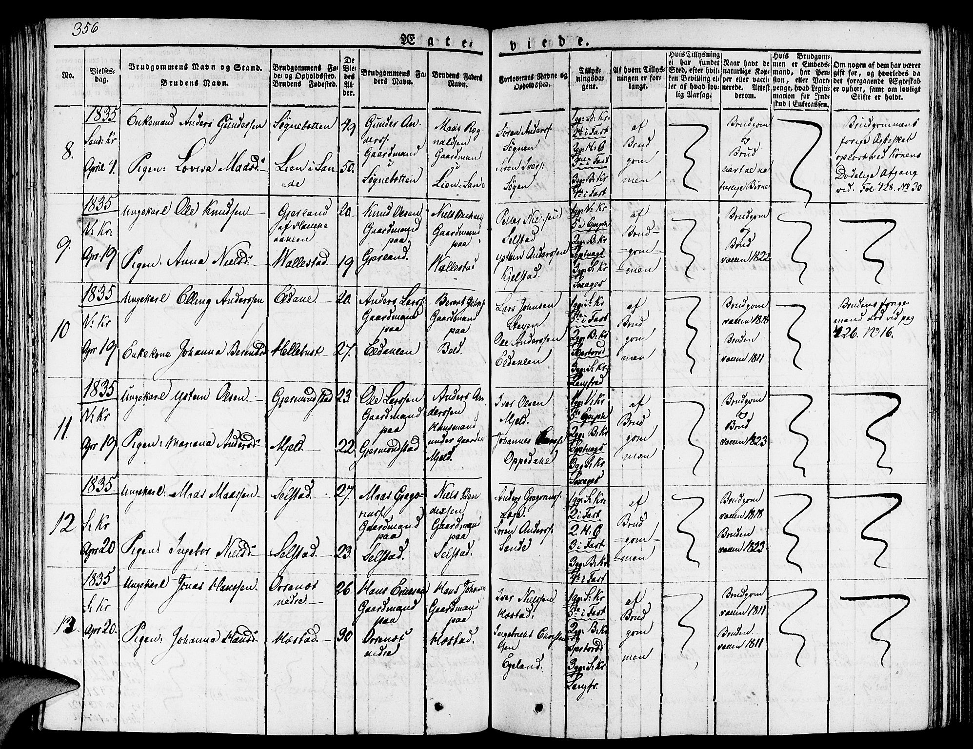 Gaular sokneprestembete, AV/SAB-A-80001/H/Haa: Parish register (official) no. A 3, 1821-1840, p. 356