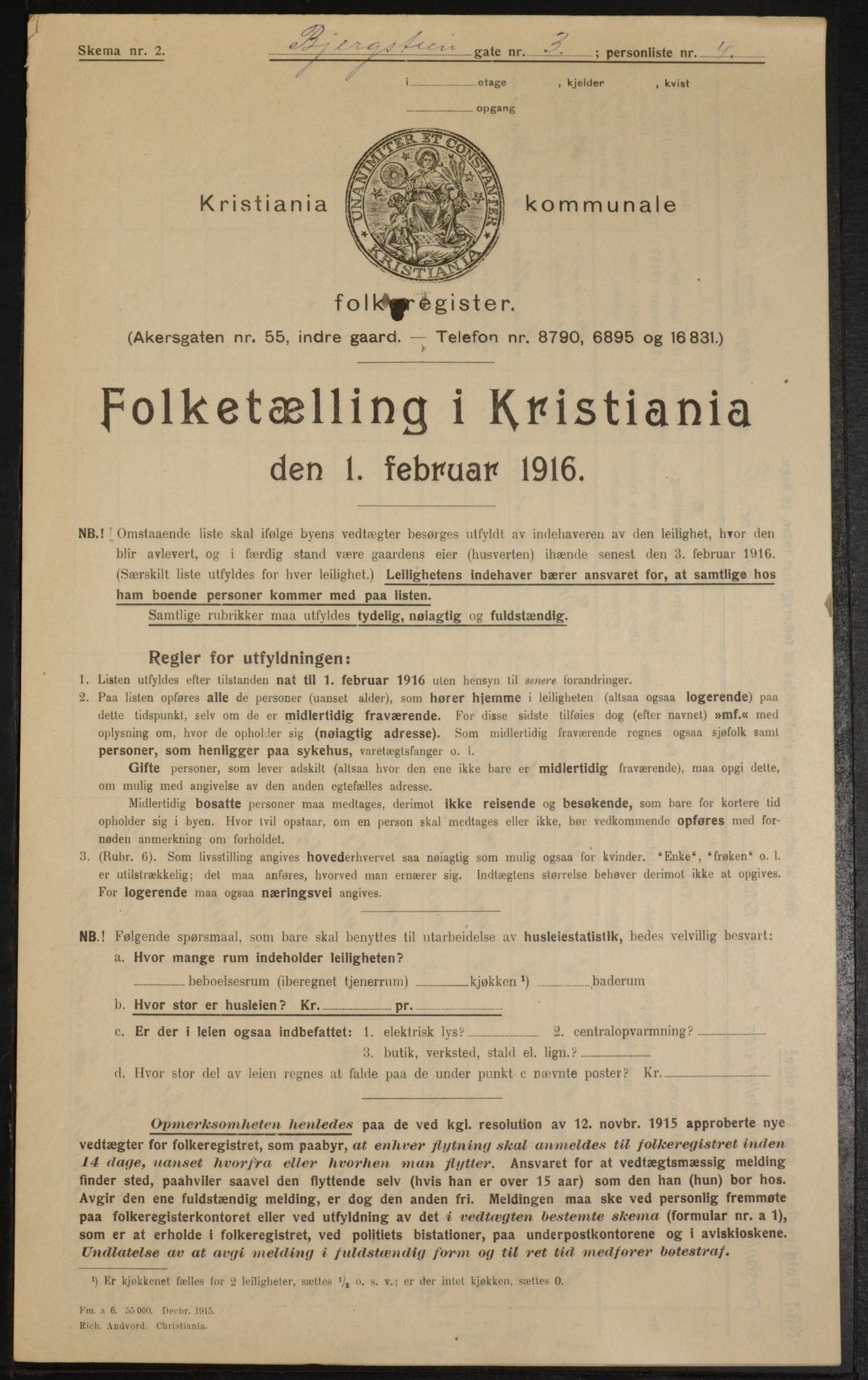 OBA, Municipal Census 1916 for Kristiania, 1916, p. 4398