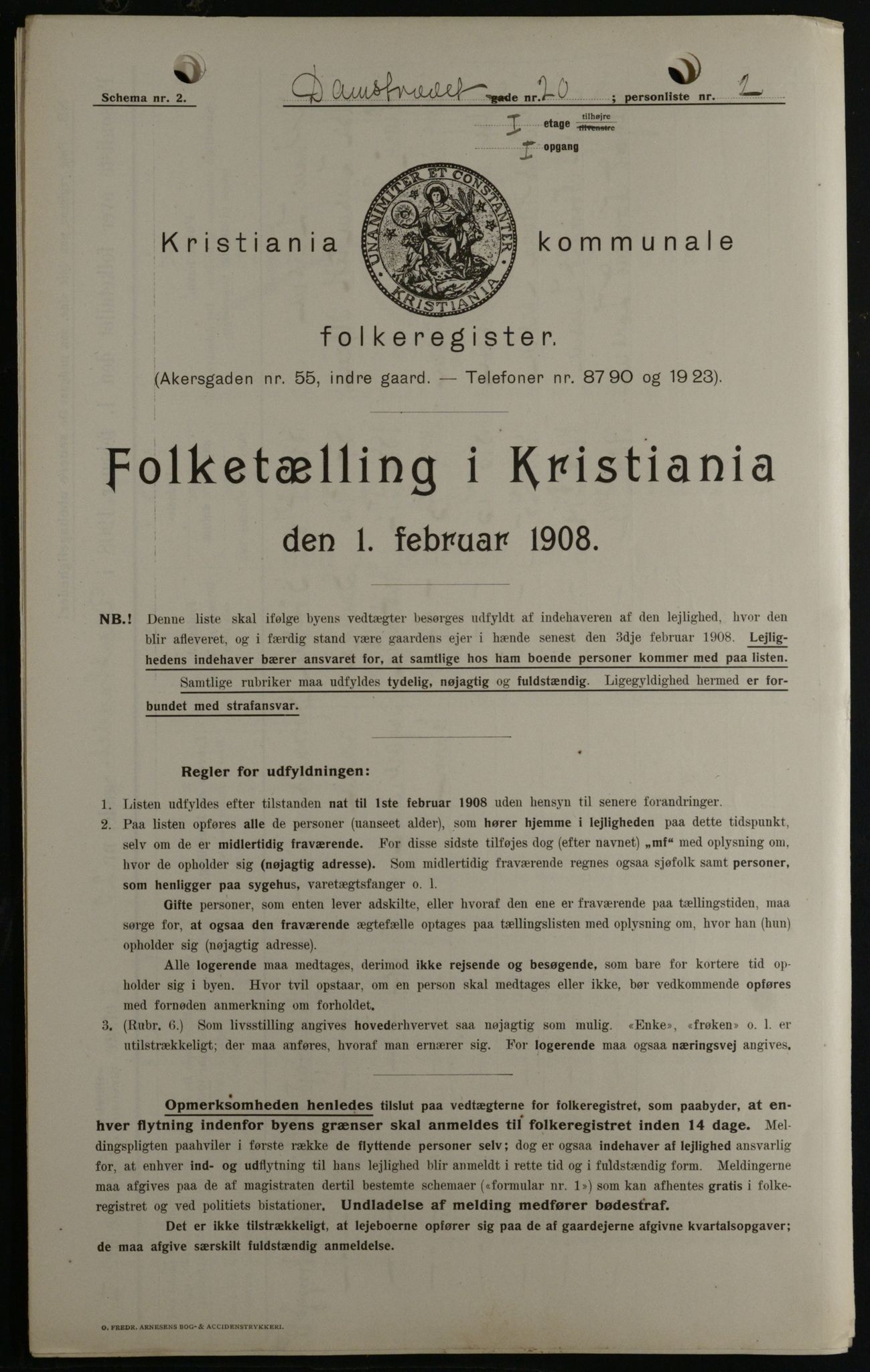 OBA, Municipal Census 1908 for Kristiania, 1908, p. 13611