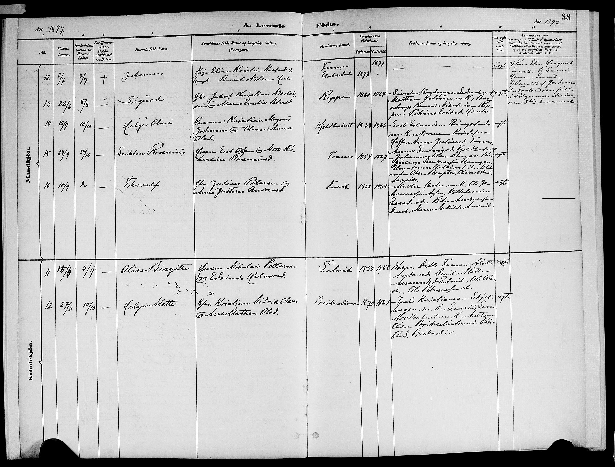 Ministerialprotokoller, klokkerbøker og fødselsregistre - Nord-Trøndelag, AV/SAT-A-1458/773/L0617: Parish register (official) no. 773A08, 1887-1910, p. 38