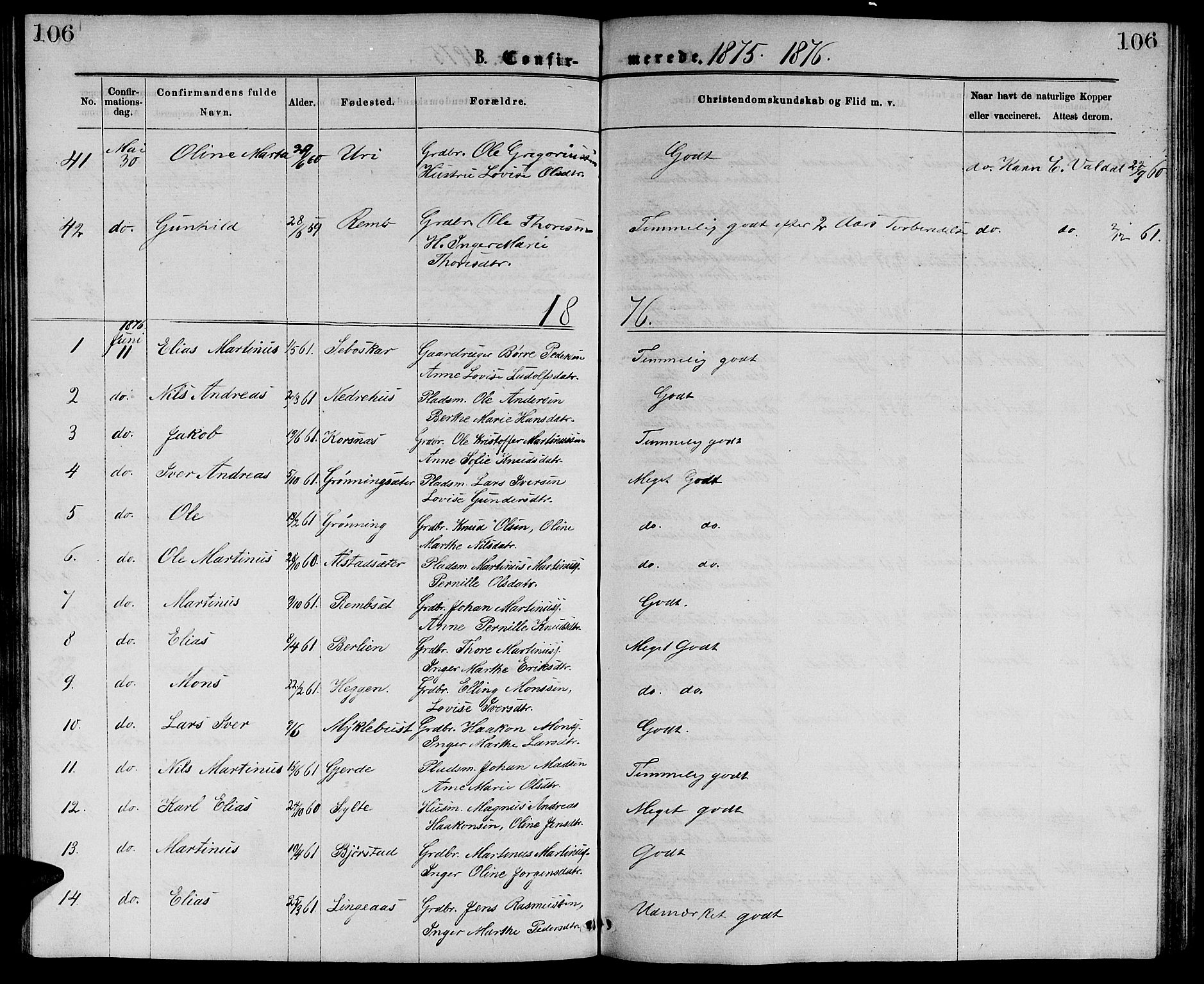 Ministerialprotokoller, klokkerbøker og fødselsregistre - Møre og Romsdal, SAT/A-1454/519/L0262: Parish register (copy) no. 519C03, 1866-1884, p. 106