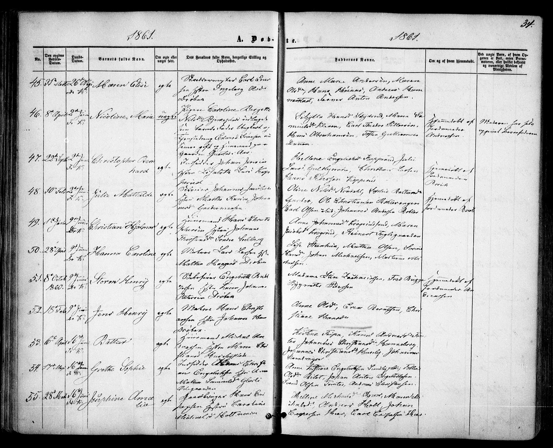 Drøbak prestekontor Kirkebøker, SAO/A-10142a/F/Fa/L0002: Parish register (official) no. I 2, 1858-1870, p. 34