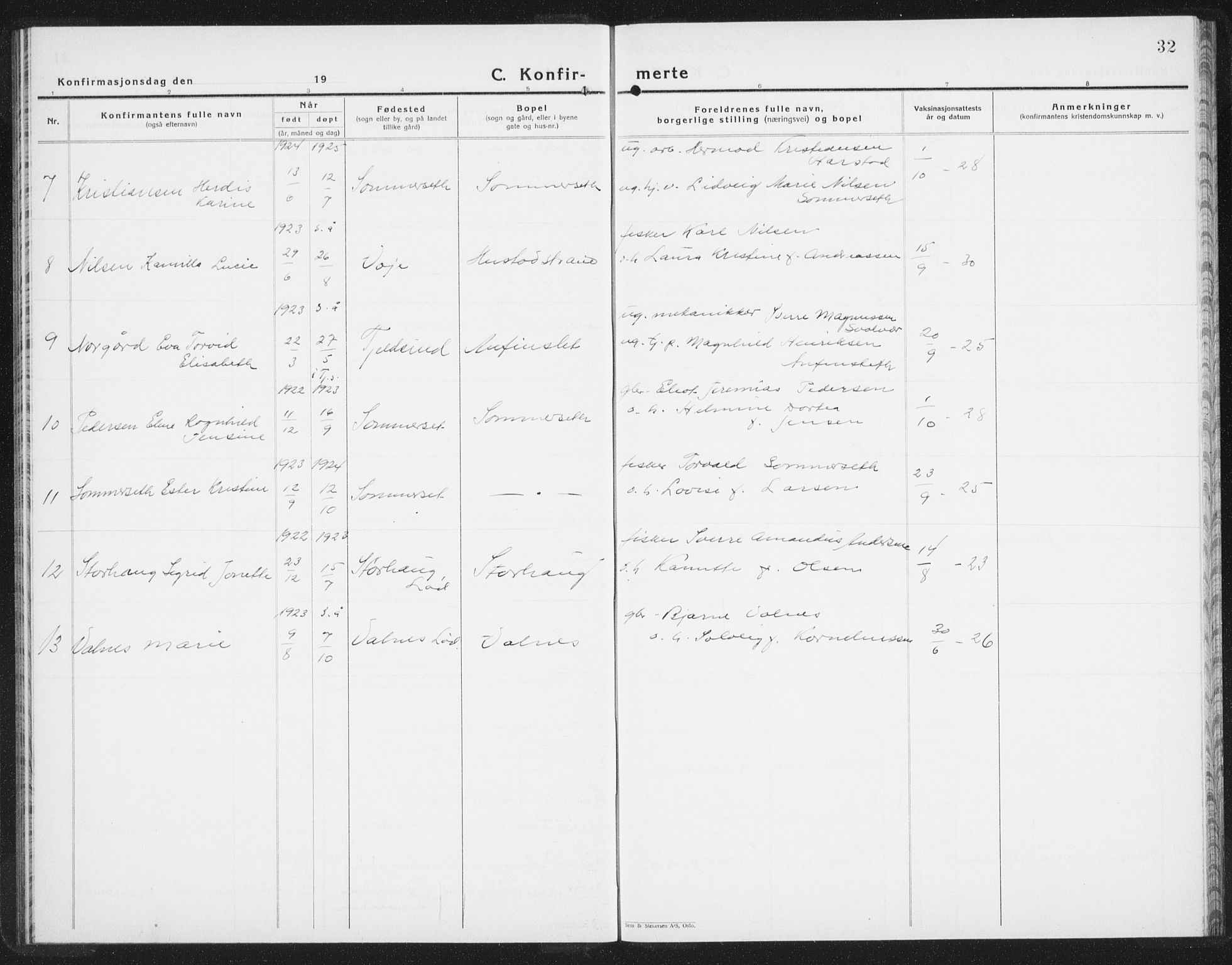 Ministerialprotokoller, klokkerbøker og fødselsregistre - Nordland, AV/SAT-A-1459/872/L1050: Parish register (copy) no. 872C06, 1932-1942, p. 32