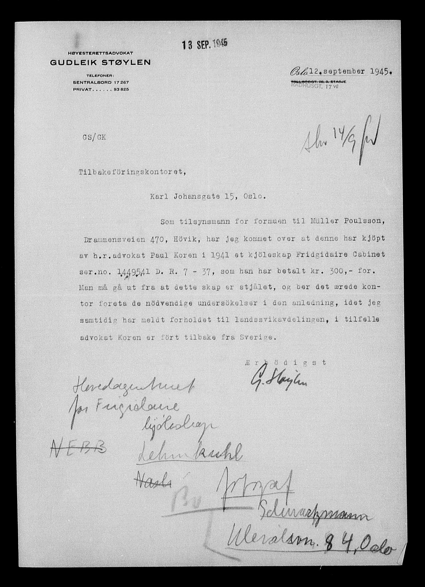 Justisdepartementet, Tilbakeføringskontoret for inndratte formuer, AV/RA-S-1564/H/Hc/Hcc/L0979: --, 1945-1947, p. 430