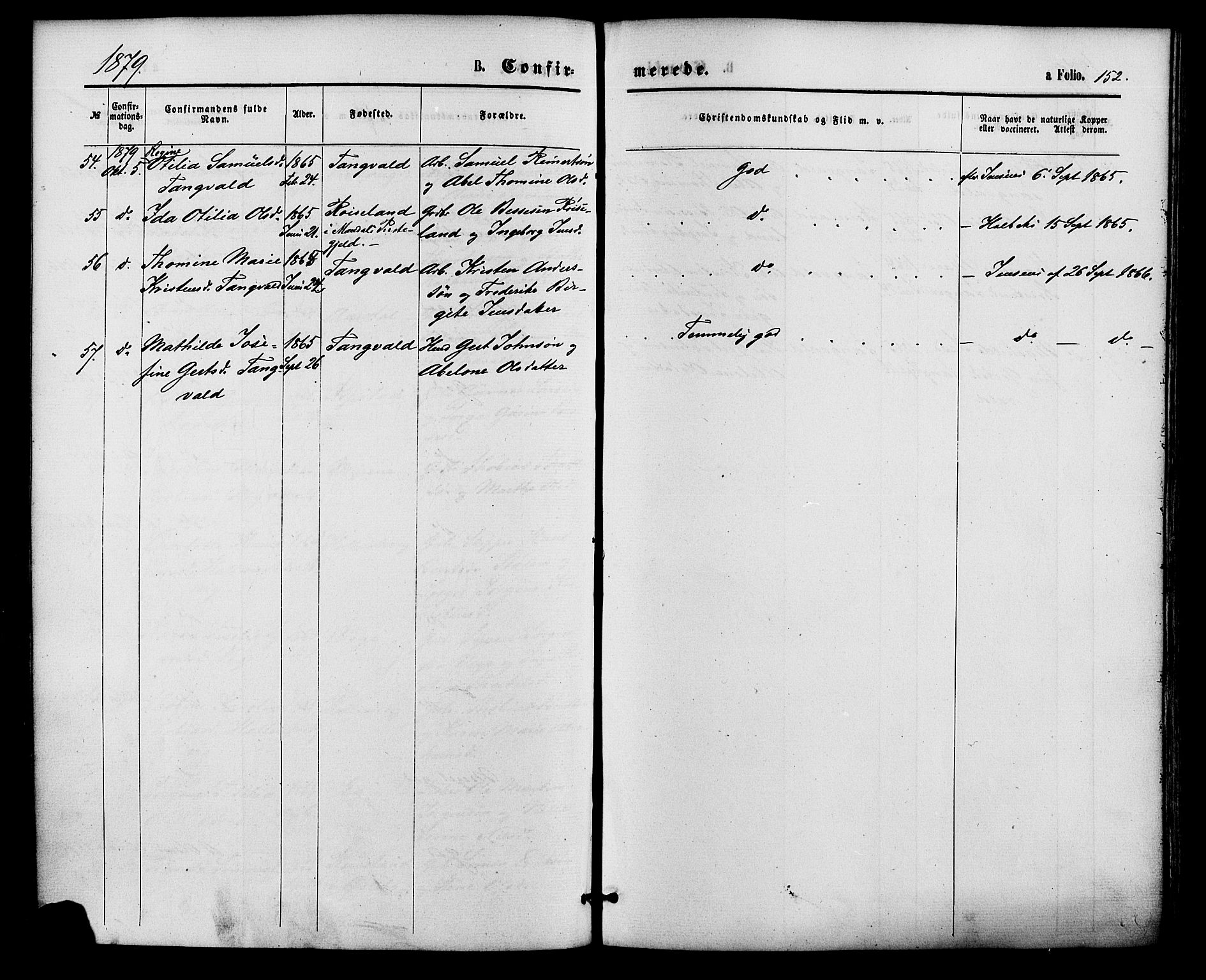 Søgne sokneprestkontor, AV/SAK-1111-0037/F/Fa/Fab/L0011: Parish register (official) no. A 11, 1869-1879, p. 152