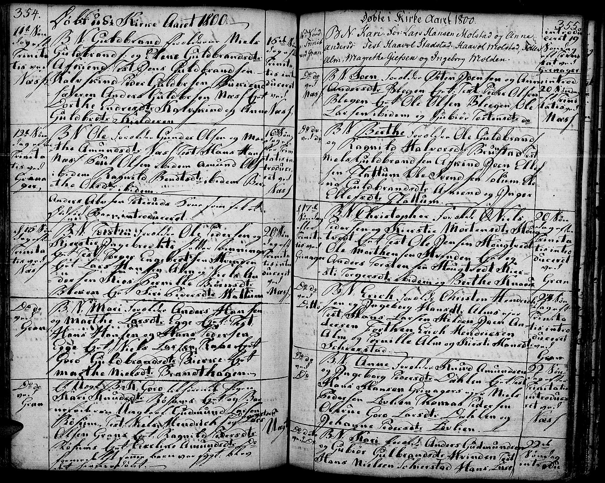 Gran prestekontor, AV/SAH-PREST-112/H/Ha/Haa/L0006: Parish register (official) no. 6, 1787-1824, p. 354-355