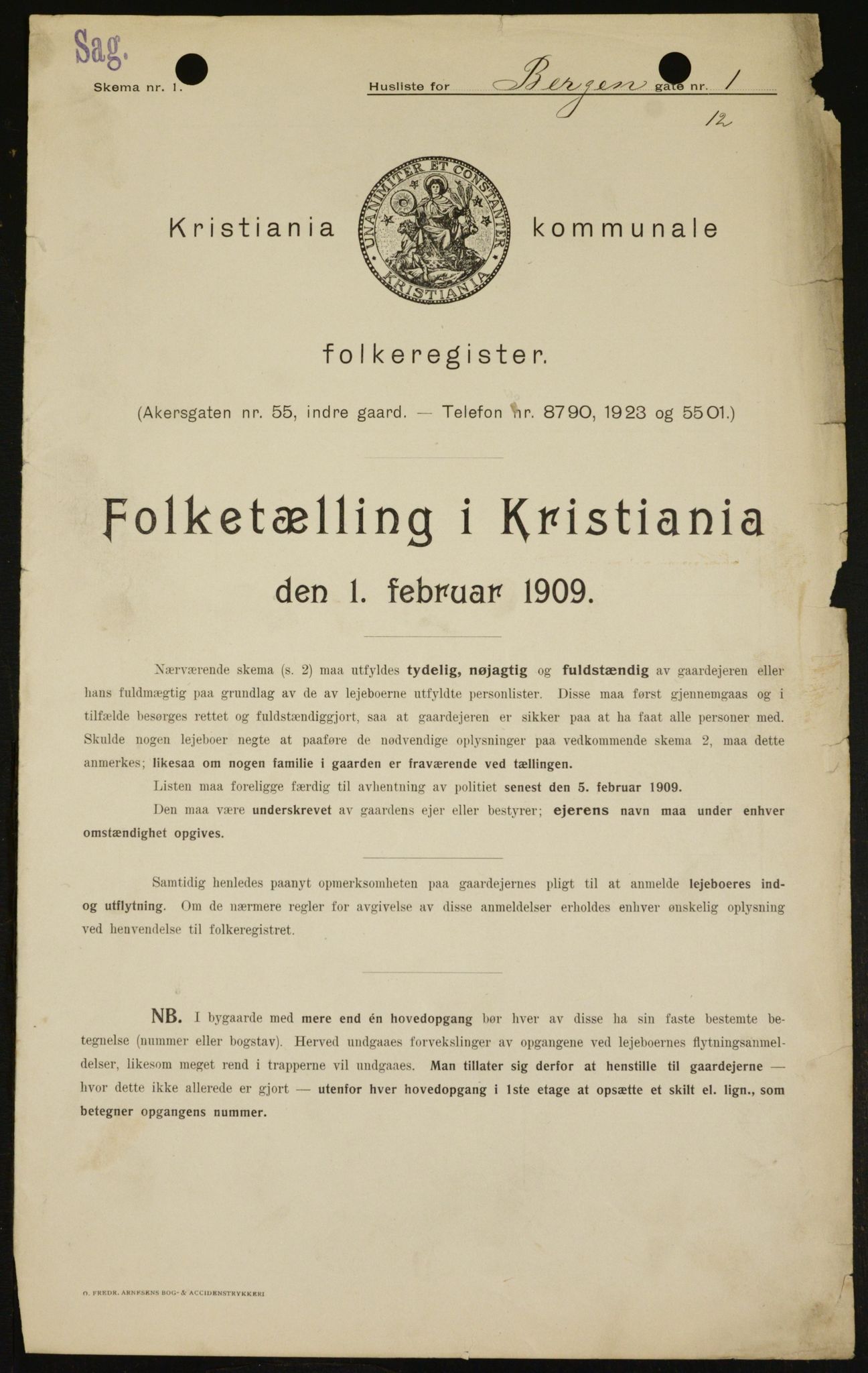 OBA, Municipal Census 1909 for Kristiania, 1909, p. 3428