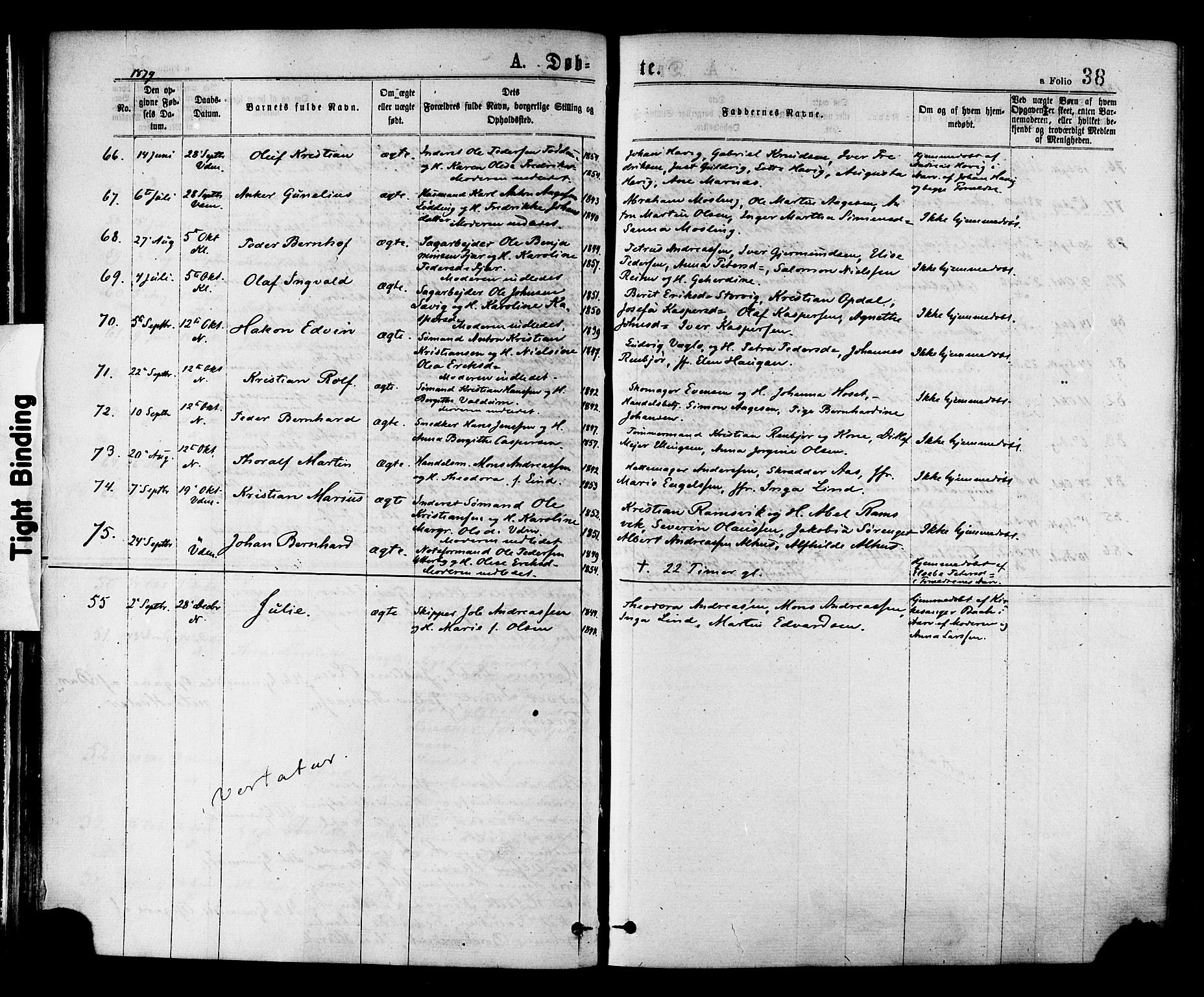 Ministerialprotokoller, klokkerbøker og fødselsregistre - Nord-Trøndelag, AV/SAT-A-1458/768/L0572: Parish register (official) no. 768A07, 1874-1886, p. 38