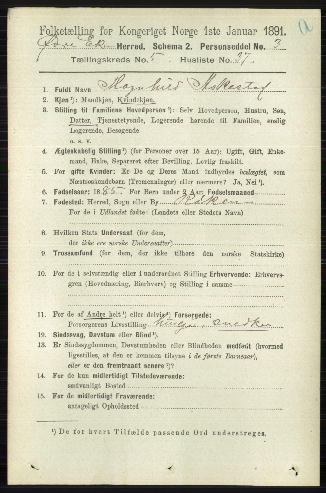 RA, 1891 census for 0624 Øvre Eiker, 1891, p. 2036