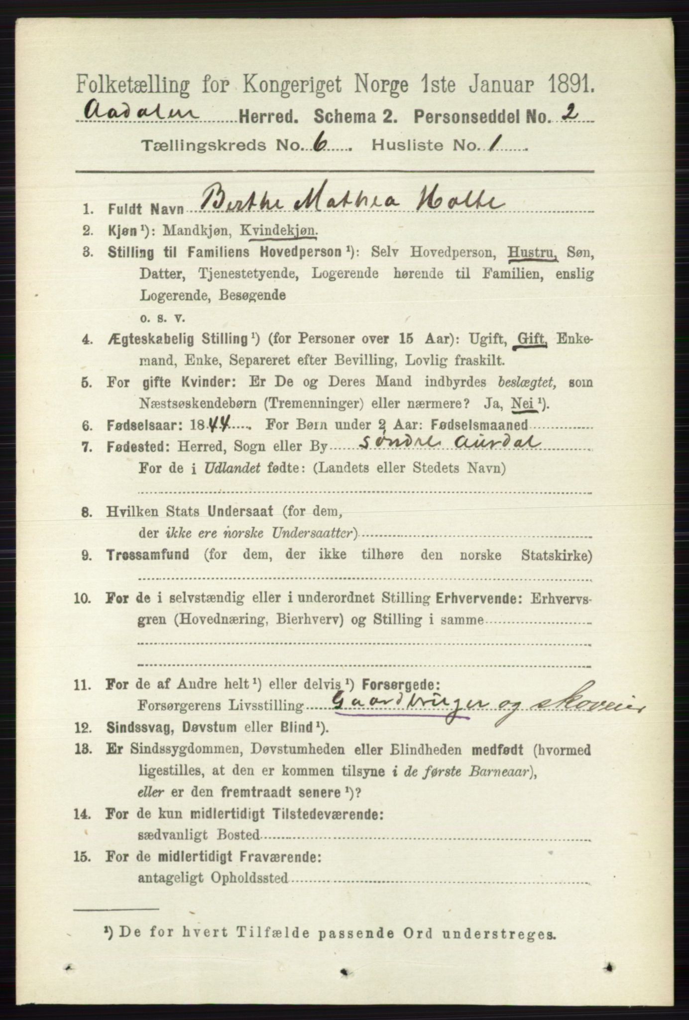 RA, 1891 census for 0614 Ådal, 1891, p. 2608