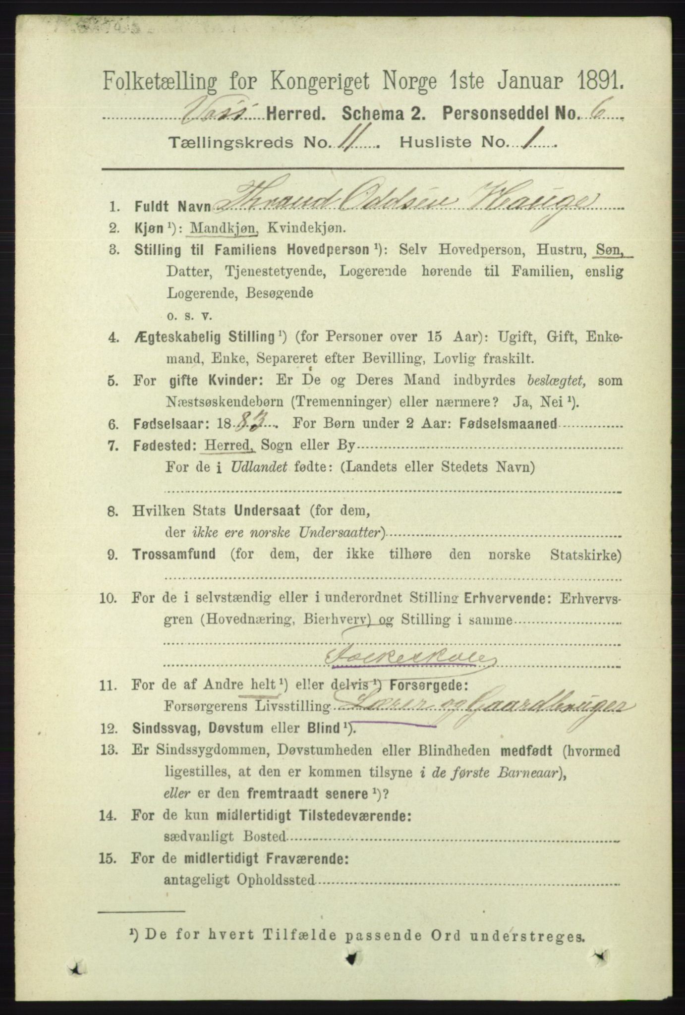 RA, 1891 census for 1235 Voss, 1891, p. 5833