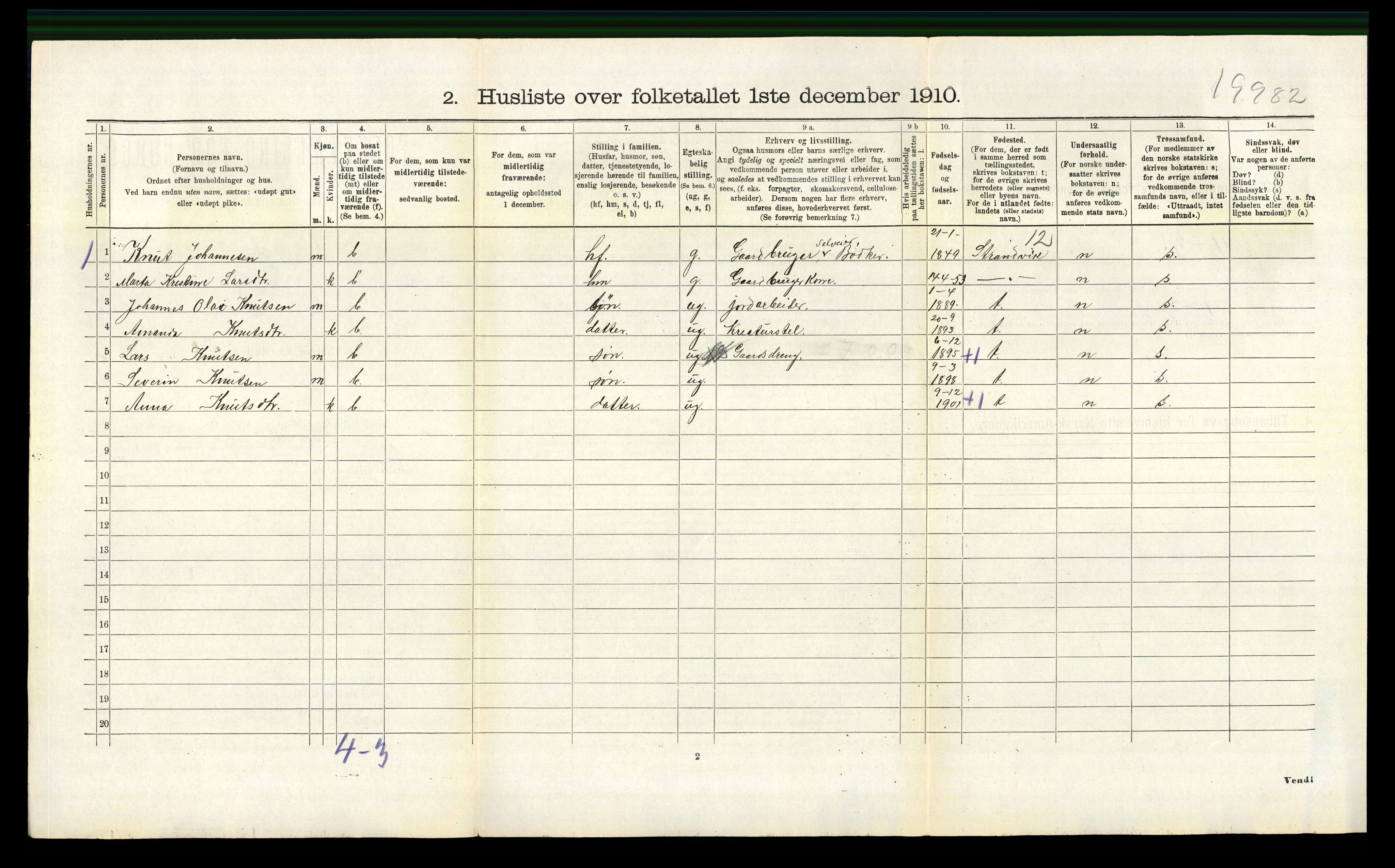 RA, 1910 census for Fusa, 1910, p. 189