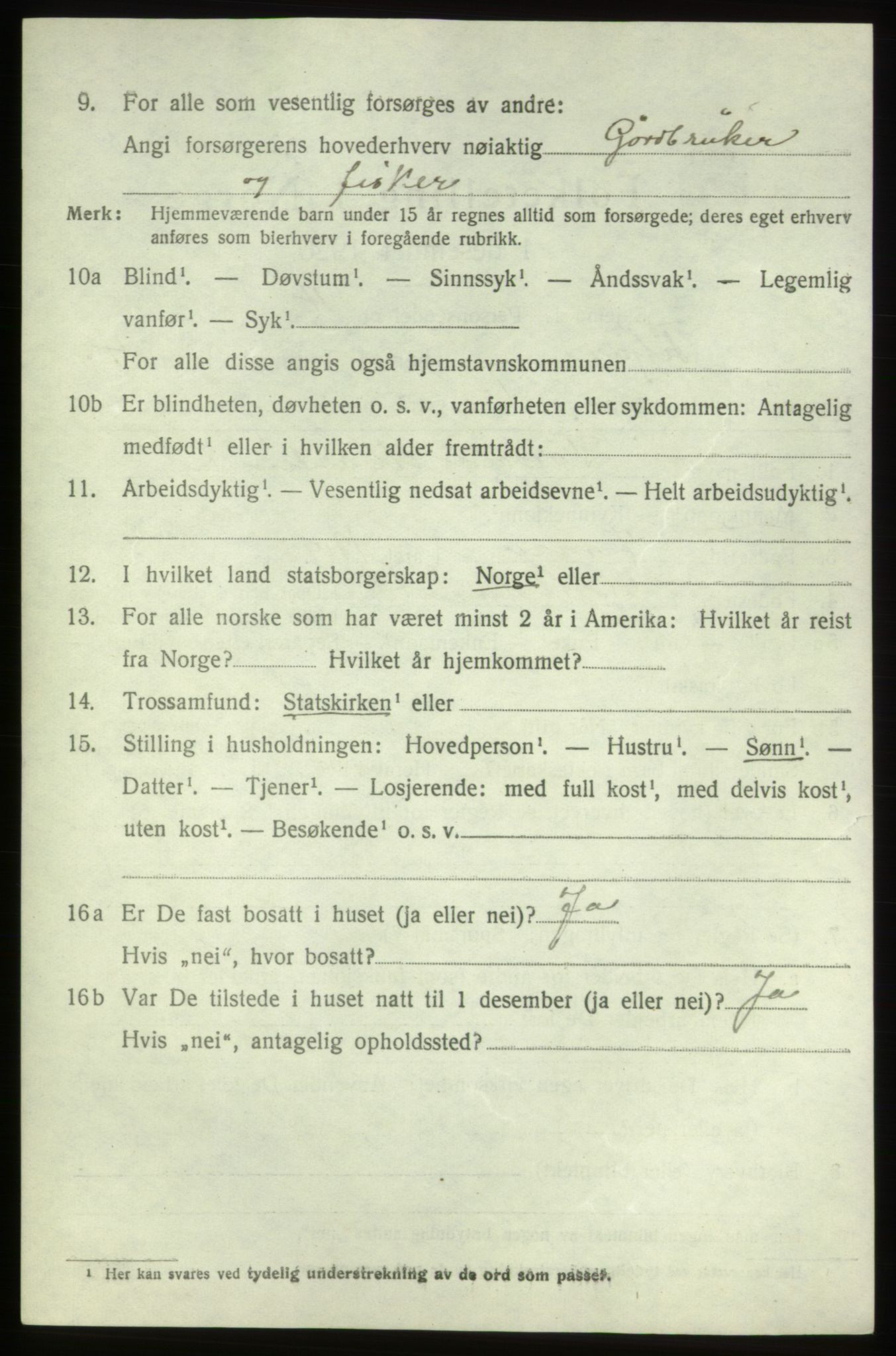 SAB, 1920 census for Fitjar, 1920, p. 2197